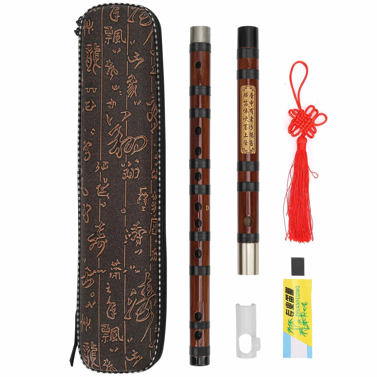 Walfront Bambusflöte D-Key Dizi Bitter Bambusflöte für Anfänger mit Schriftzug Körper 8 Jahre Trockenmaterial Dizi Kit Chinesisches Musikinstrument