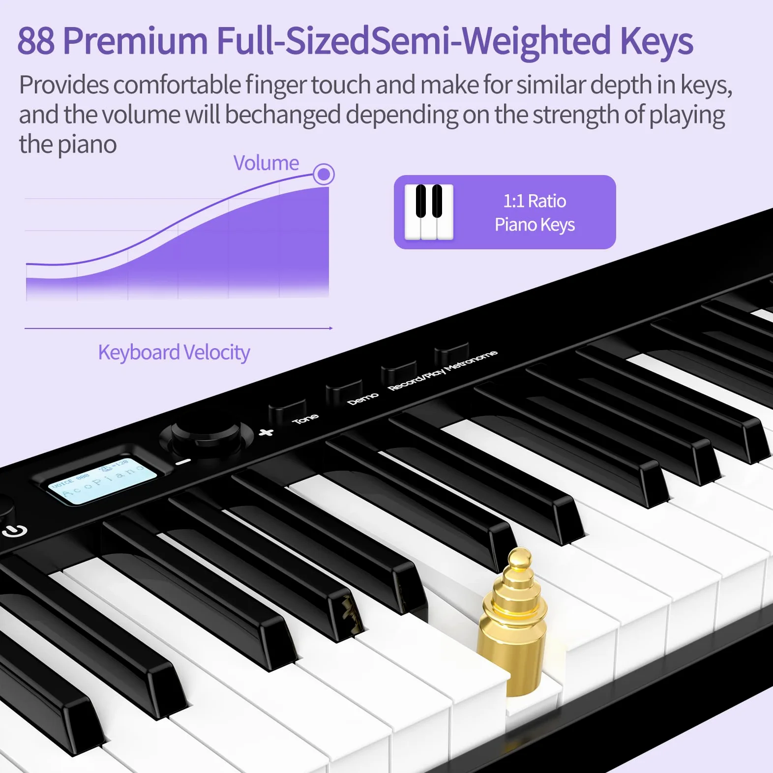 TERENCE Piano mit 88 Tasten Faltbares Klaviertastatur mit 1800mAh Batterie unterstützung MIDI USB-Schnittstelle Piano-Anwendung mit Bluetooth Notenständer Aufkleber Audiokabel Kopfhörer Sustain Pedal