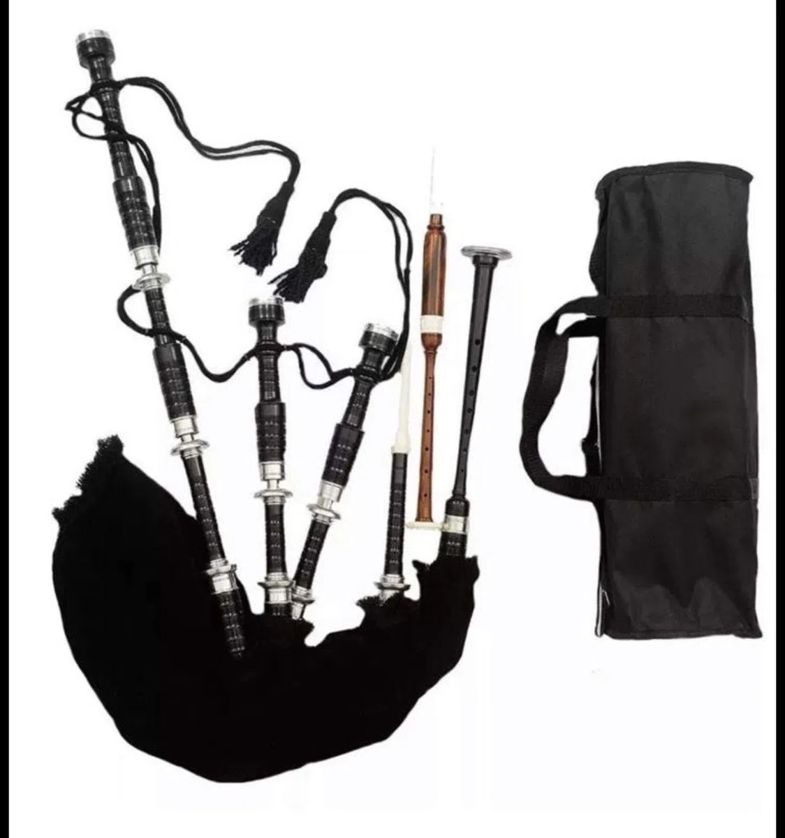 Dudelsack-Set für Anfänger mit Lehrbuch - Bagpipes in B - Schwarz - Rosenholz