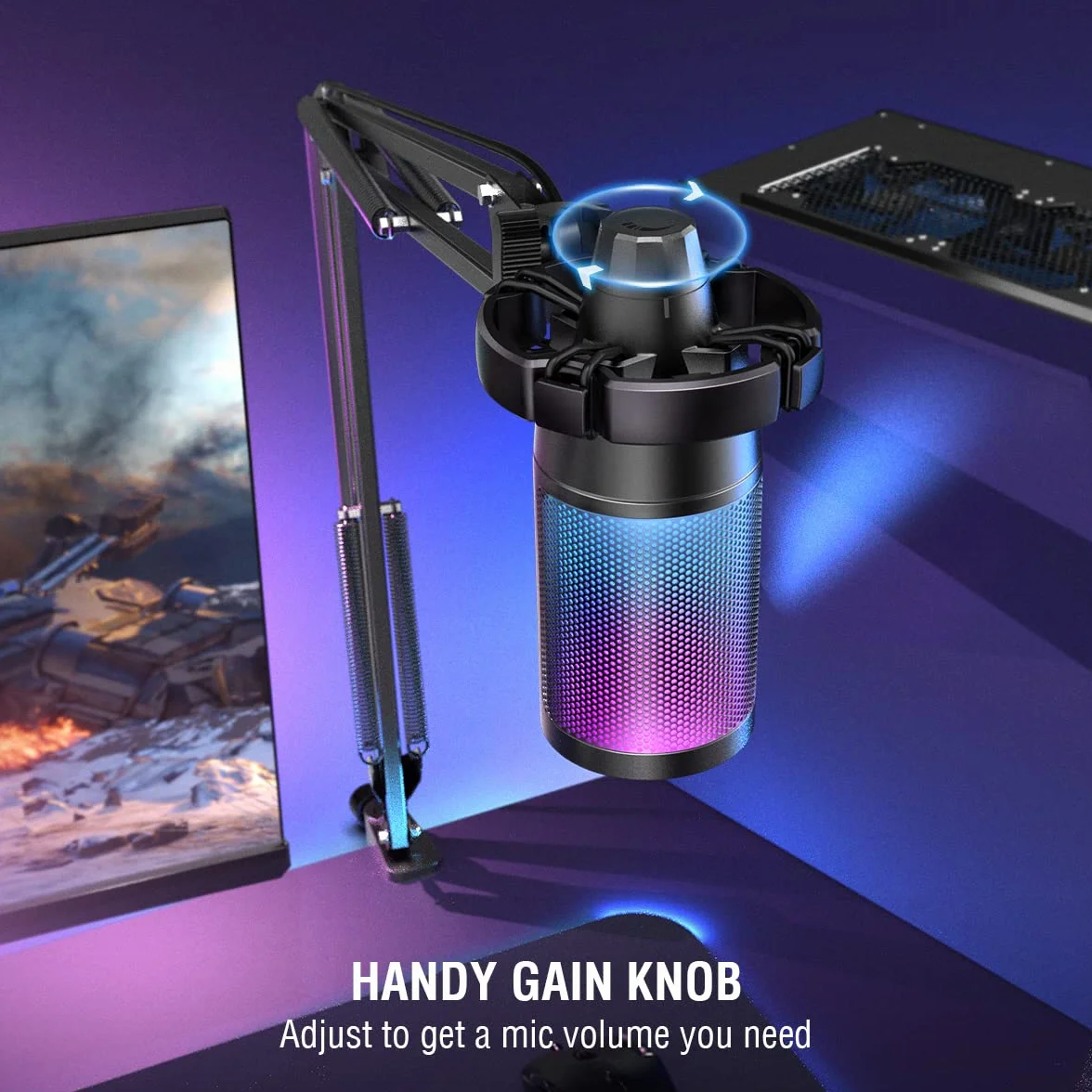FIFINE Gaming Mikrofon PC mit Arm, USB Microphone Kit mit Stummschalttaste für Podcast Streaming Studio, MAC PS4 PS5