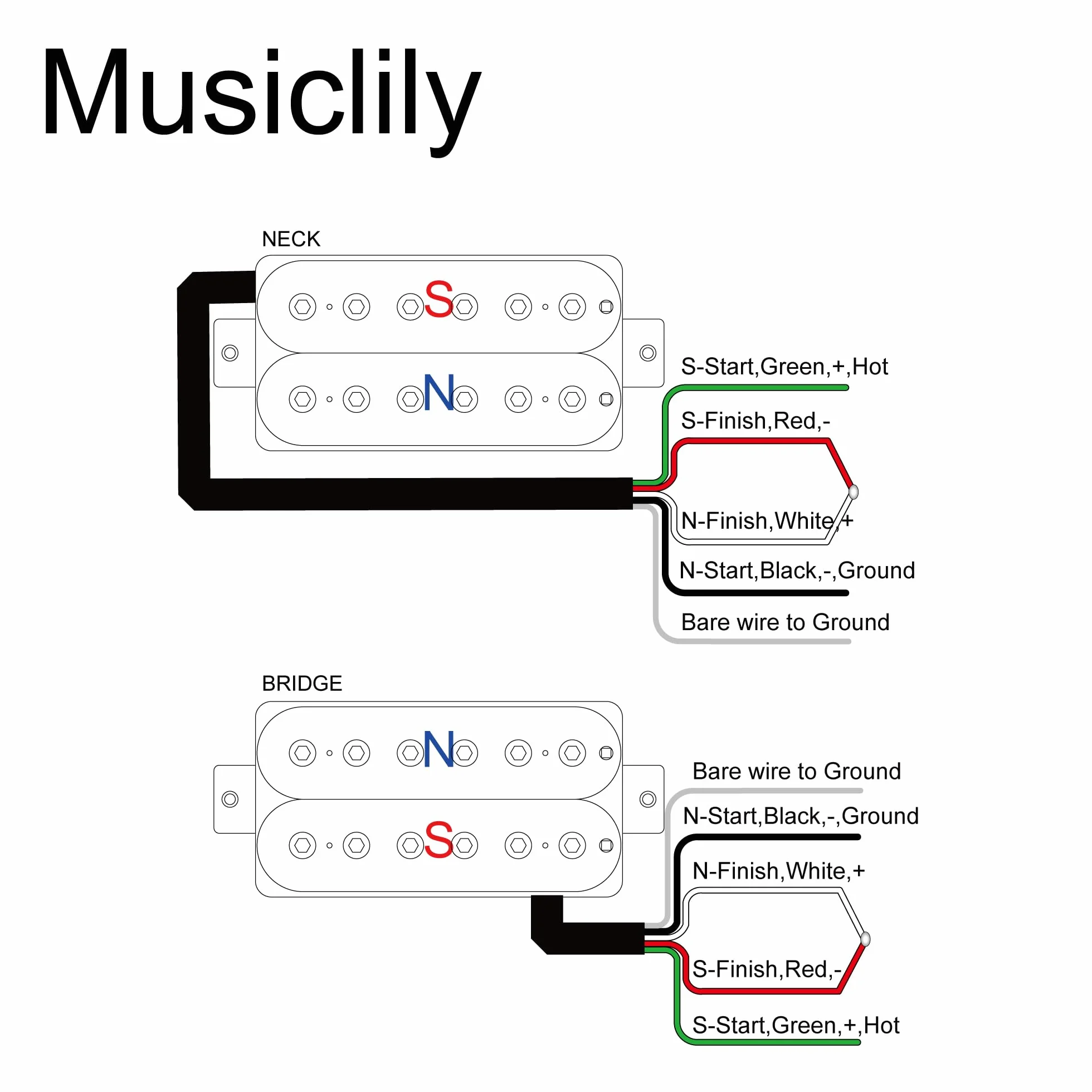 Musiclily Pro HH-HEXA Alnico 5 Uncovered Humbucker Tonabnehmer Set 7,8K/16K für E-Gitarre, Schwarz