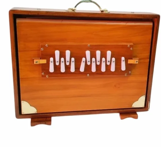 Shruti Box, 40,6 x 30,5 x 7,6 cm, reines Teakholz mit Kupferzunge, Fußpedal, Gigbag, natürliche Farbe, Musikinstrument gestimmt 440 Hz (432 Hz auf Anfrage)