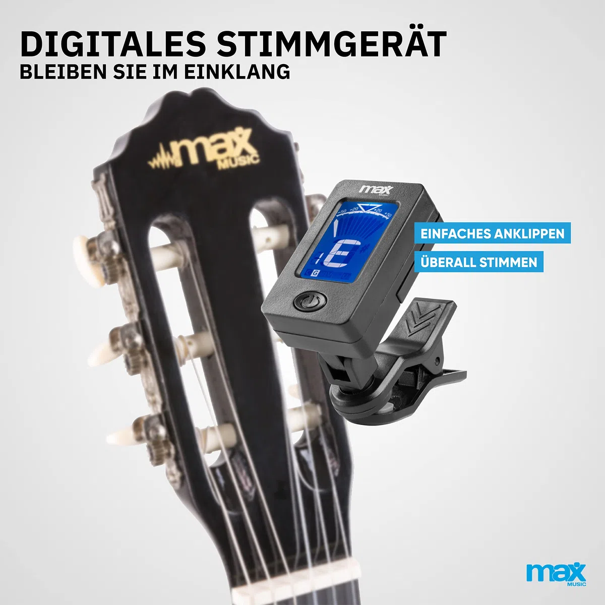 MAX SoloArt 4/4 Akustikgitarre für Anfänger Erwachsene inkl. Tasche Stimmgerät Zubehör Schwarz