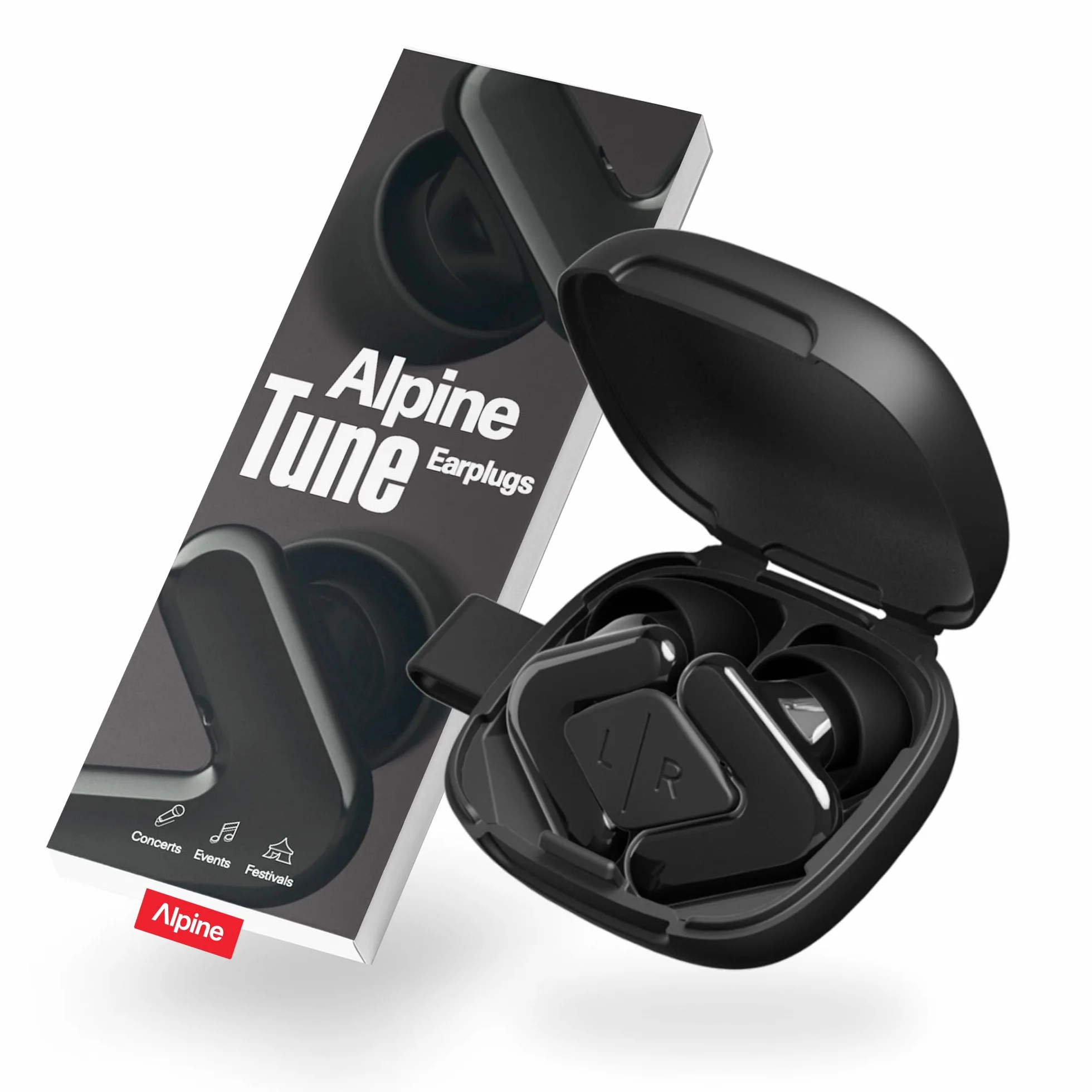 Alpine Tune Ohrstöpsel 19dB Gehörschutz 4 Größen Schwarz