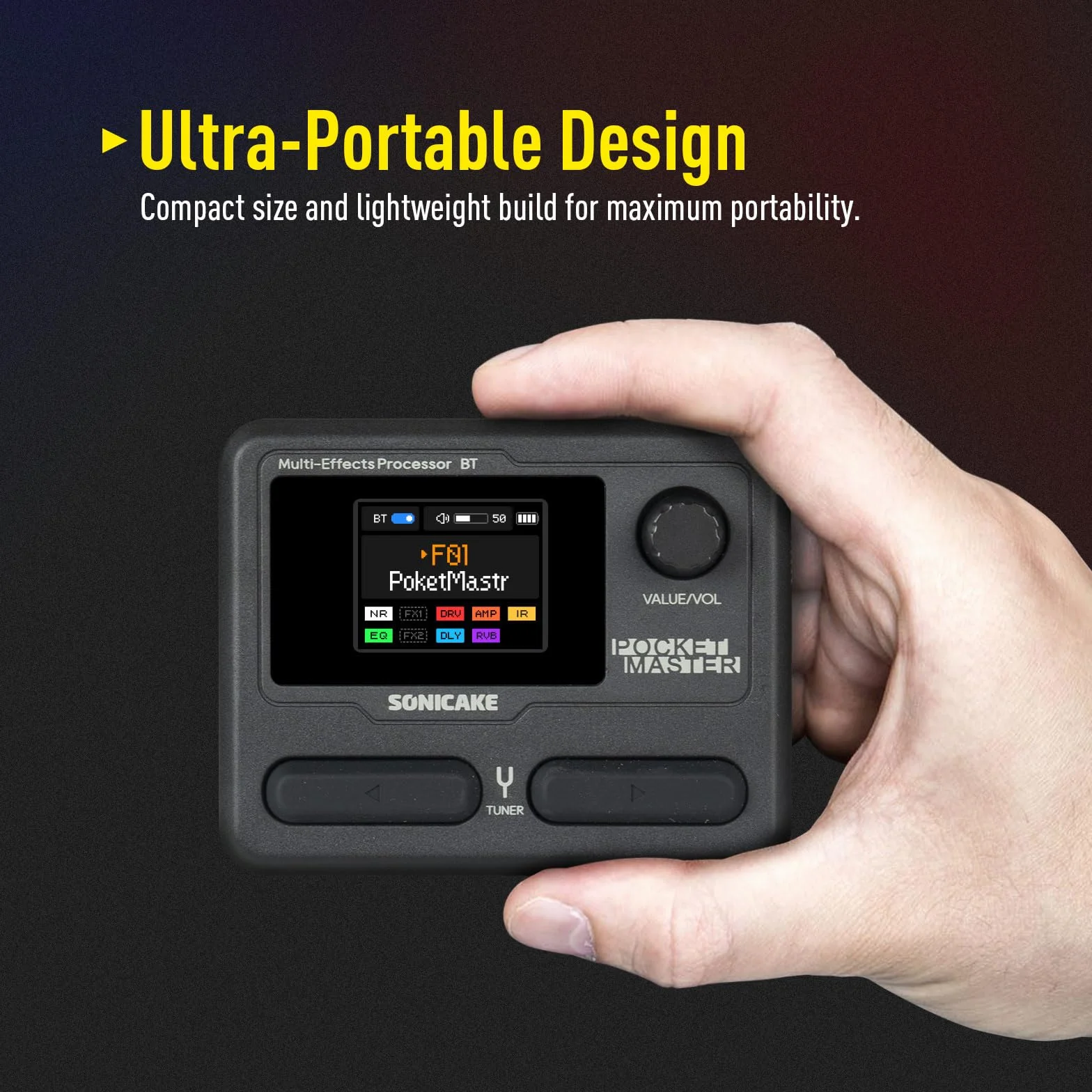 SONICAKE Gitarren Effektpedal Multi-Effekte 9 Effektmodule 100 Presets 20 Amp/Cab Gitarren Effektprozessor OTG USB Audio Interface BT mit APP Pocket Master Schwarz