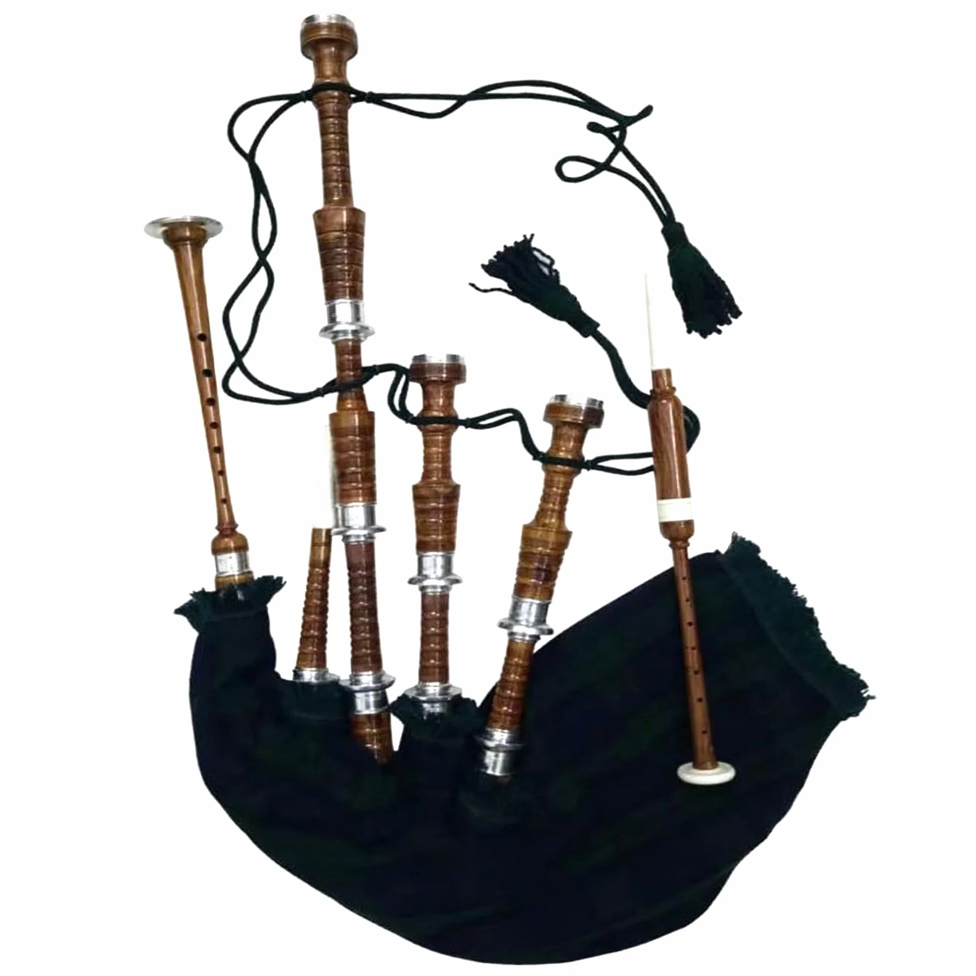 Great Highland Dudelsack – Silberne Halterungen, natürliches Palisander, volle Größe, spielbar, mit kostenlosem Buch und Tragetasche