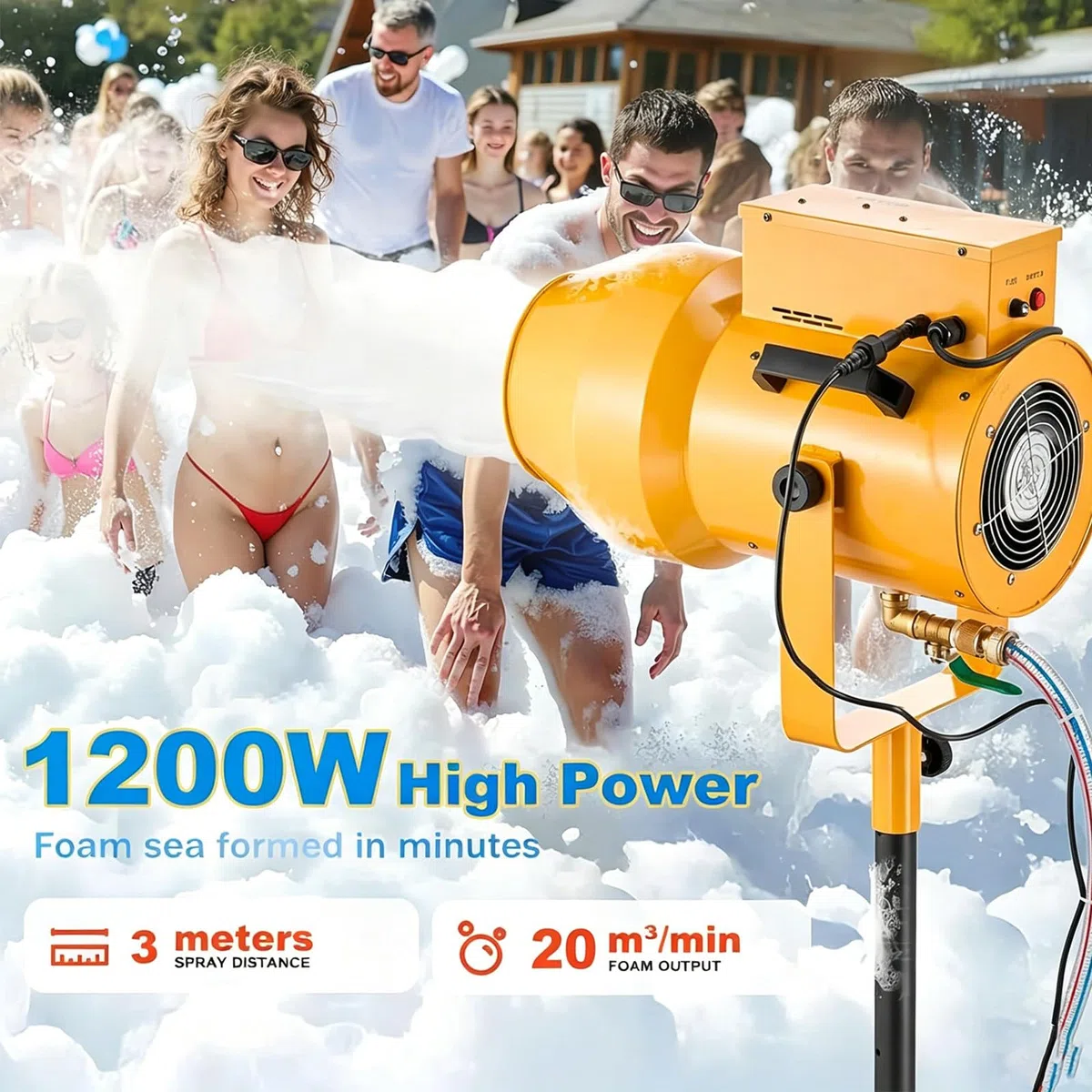 Party-Schaummaschine, 1200 W Outdoor-Schaumgenerator, 3 Meter Sprühweite, 80 m² Abdeckungsbereich, für Gartenpartys