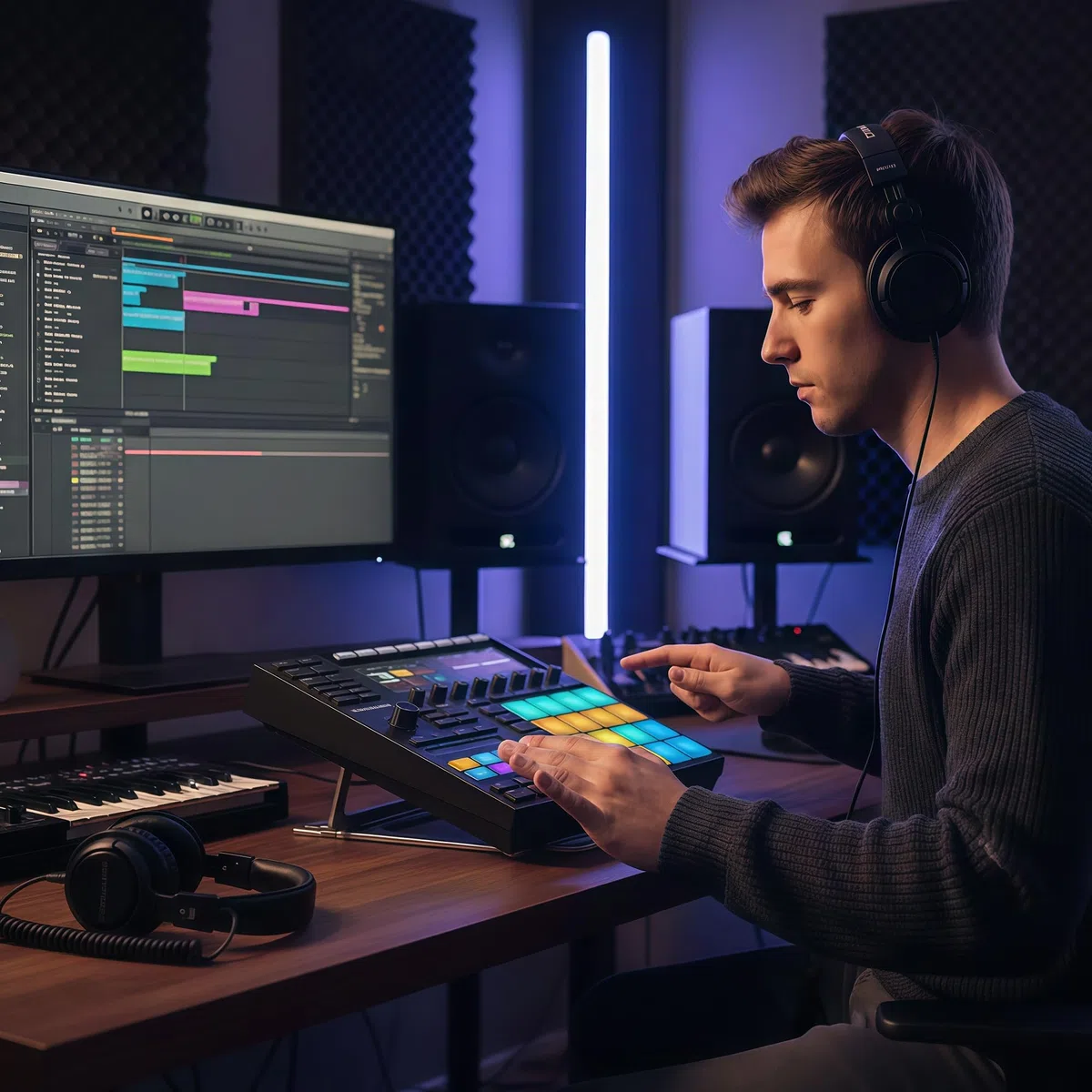 Faltbarer Ständer für Drum Controller, kompatibel mit NI Maschine MK3, Ableton Push3, Akai MPC One+, MPC Sample, MPC Live 3, Behringer Mixer, verstellbarer Aluminium-Klappständer für Heimstudio