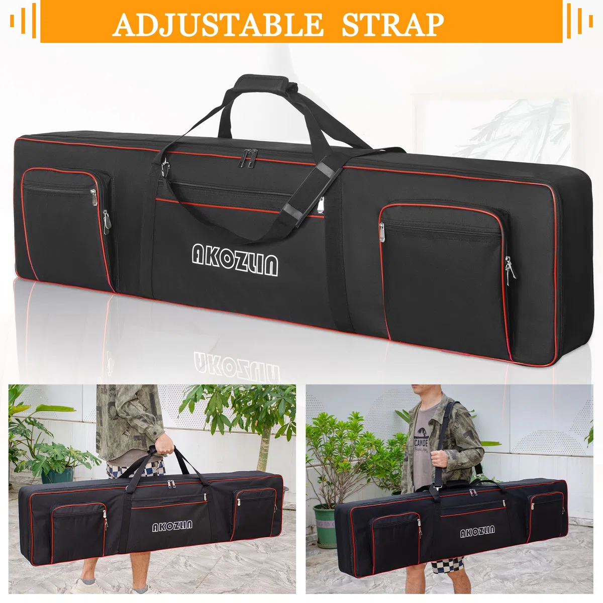 AKOZLIN Gigbag für elektrische Klaviertastatur, 88 Tasten,146x17x45,7cm | Verstellbare Riemen, 5 Taschen für Zubehör