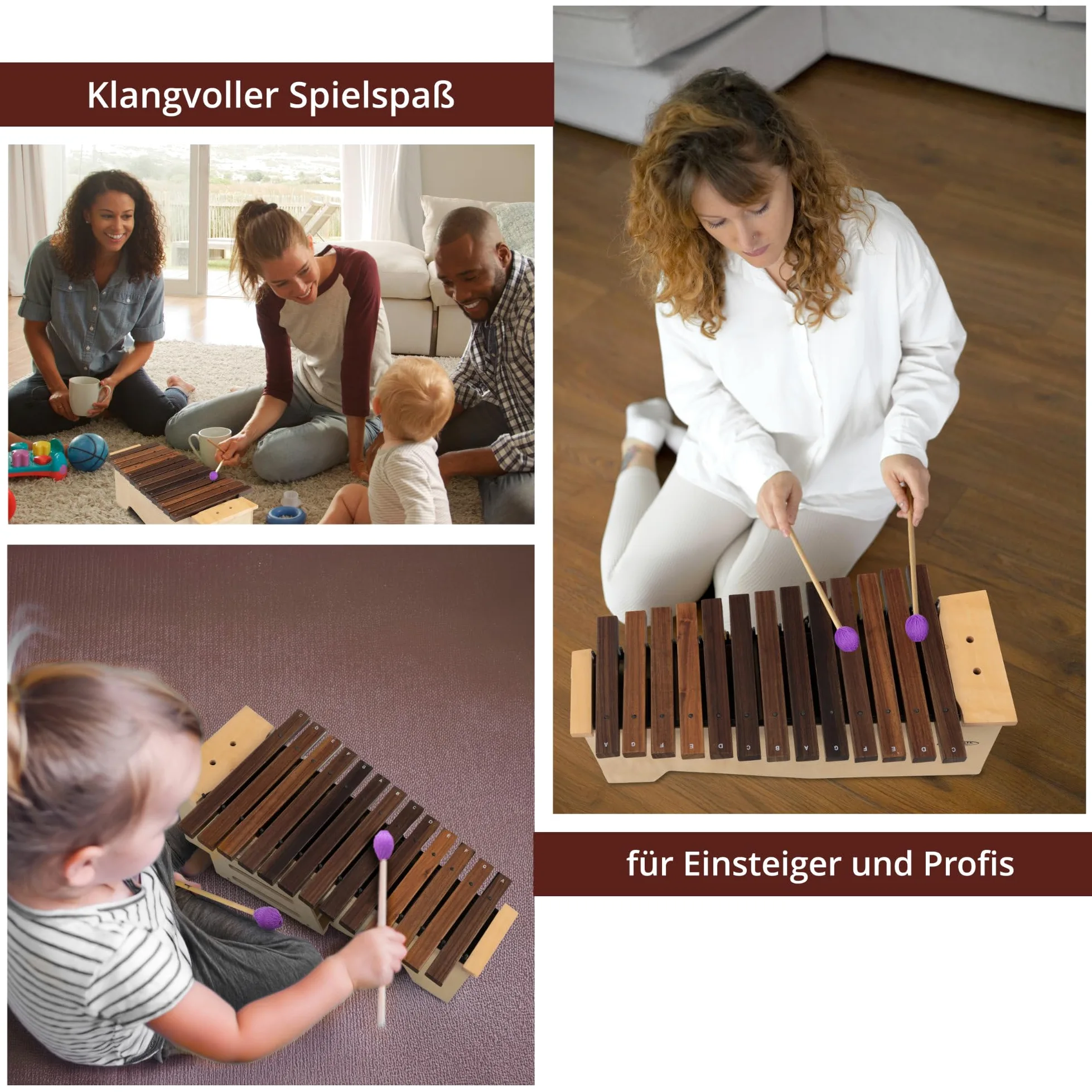 Classic Cantabile AX-1600NG Altxylophon (Alt Xylophon, 16 Töne, C-Dur Tonleiter, Tonumfang: c' bis a'', Resonanzkasten aus Lindenholz, Schlägel) Lindenholz