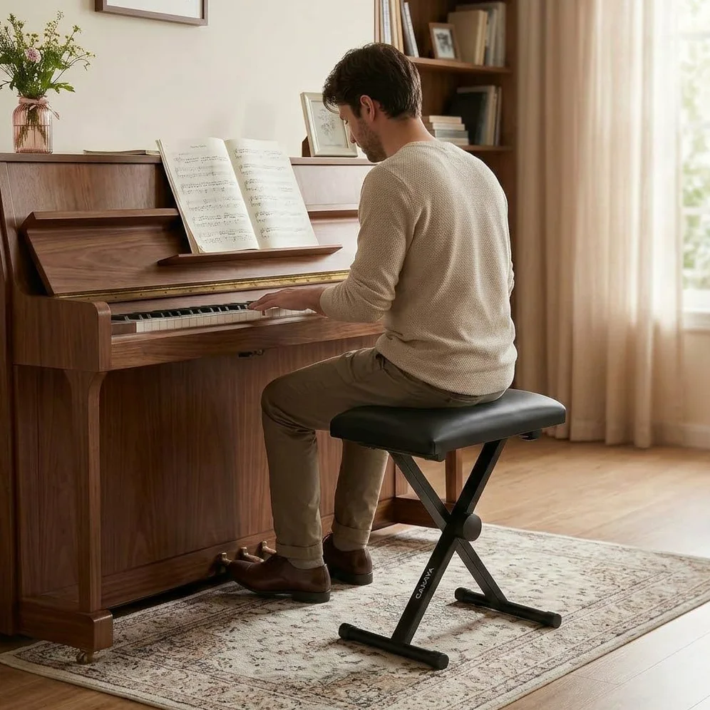 CAHAYA keyboardbank 3-Fach höhenverstellbar klavierbank klappbarer Klavierhocker X-förmig Klavier Sitzbank Pianobank stabil Piano Stool Gepolsterter Klavierstuhl CY0333