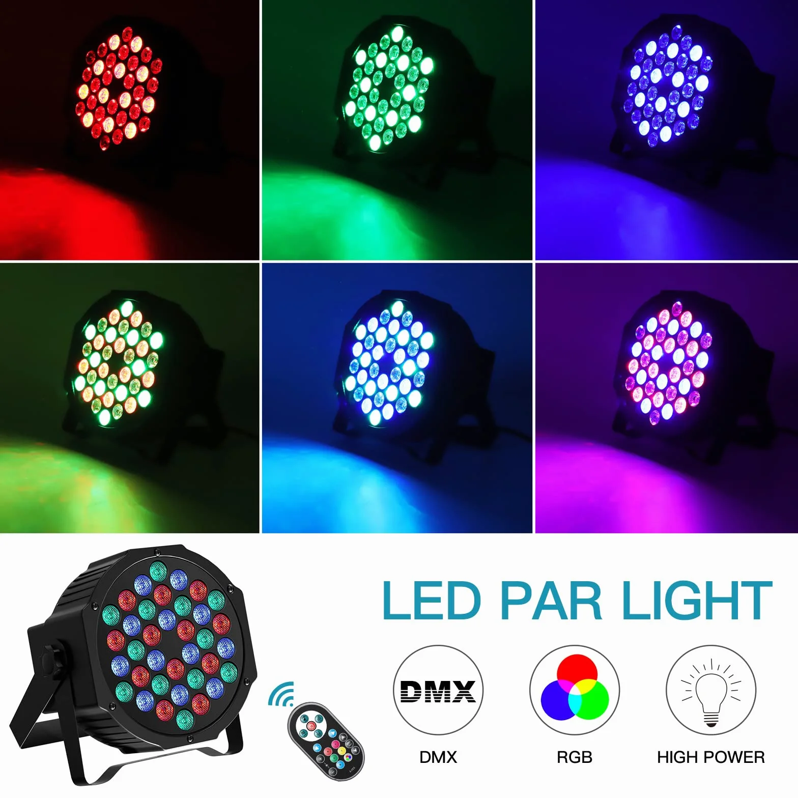 U`King 2 Pack RGB LED Par Strahler 36 LED Bühnenlicht mit Fernbedienung Discolicht Scheinwerfer