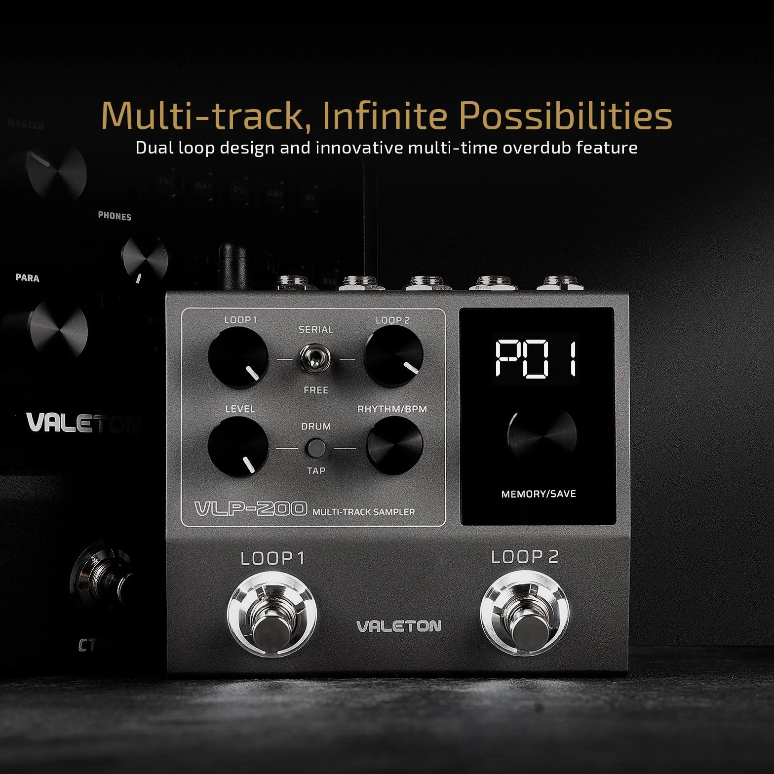 VALETON Looper Pedal Zweispur Stereo 99 Projekt Speicherplätze Software Unterstützung Looper für Gitarre, Bass, Keyboard, Gesang Drum Machine VLP-200
