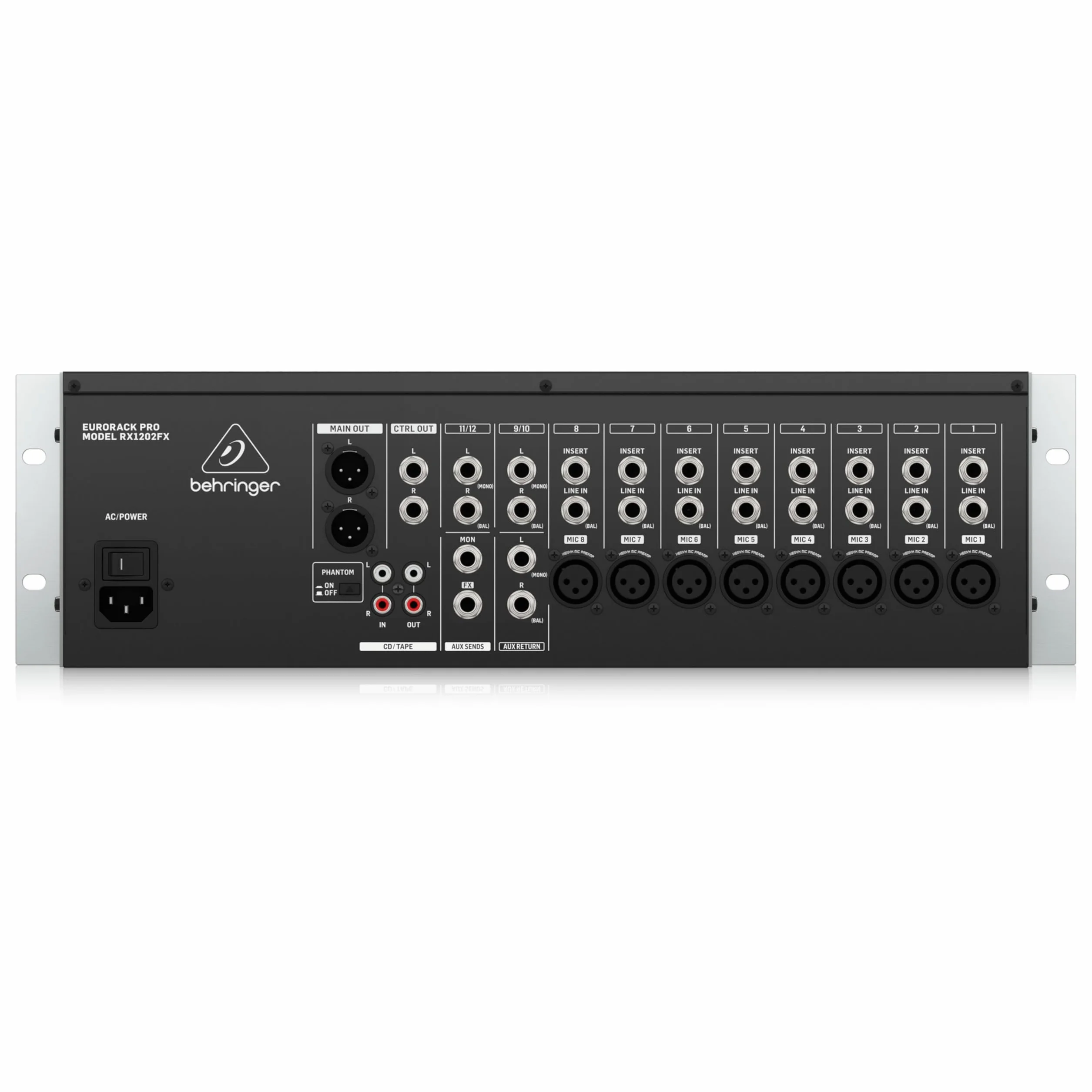Behringer RX1202FX V2 Premium 12-Eingangs-Mikrofon/Line-Rack-Mixer mit XENYX-Mikrofonvorverstärkern, britischen EQs und Multi-FX-Prozessor