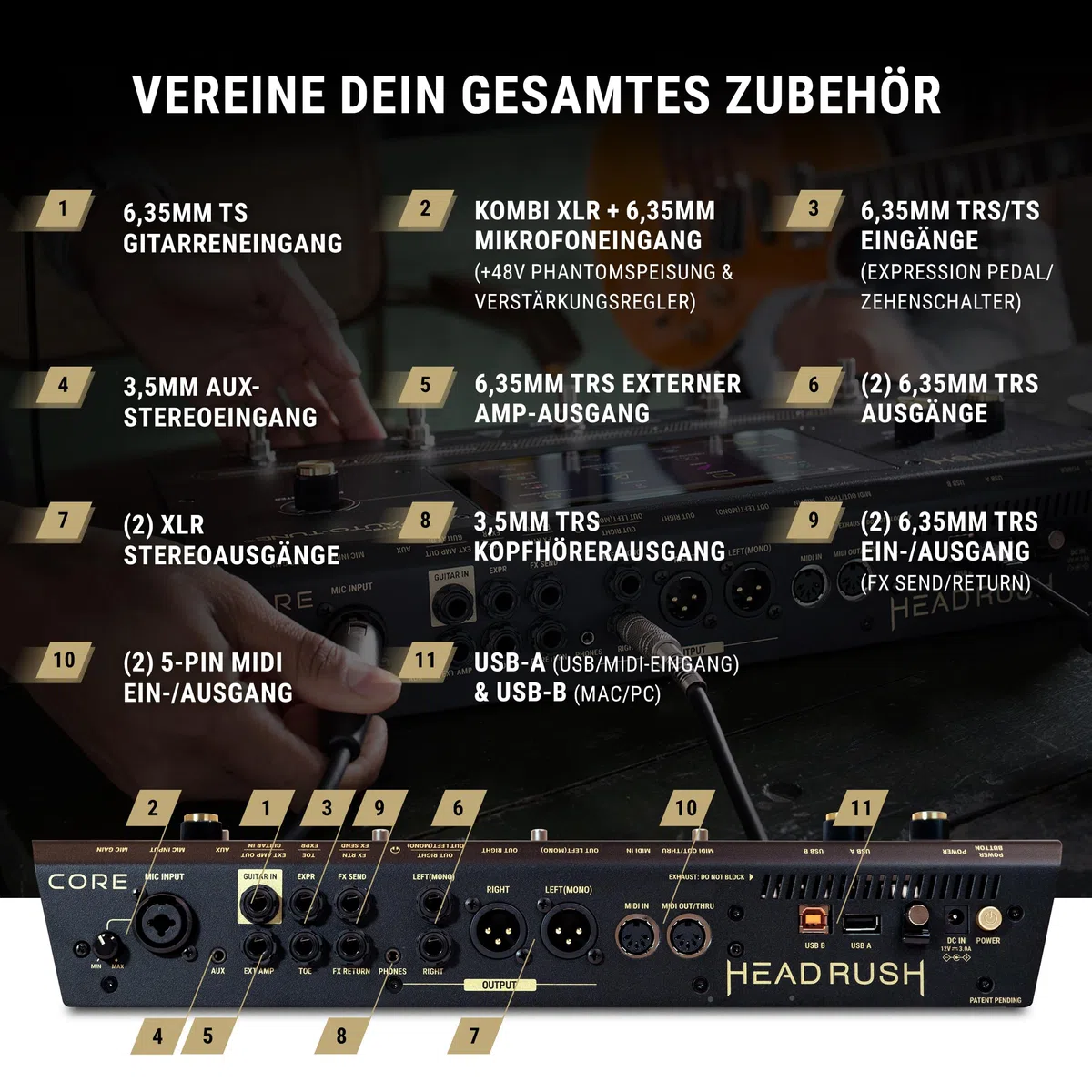 HeadRush Core - Gitarre und Vocal Multi Core Effekt Amp Modelling Prozessor mit Cloning, Looper, Antares Auto-Tune, WLAN, Touchscreen und Bluetooth