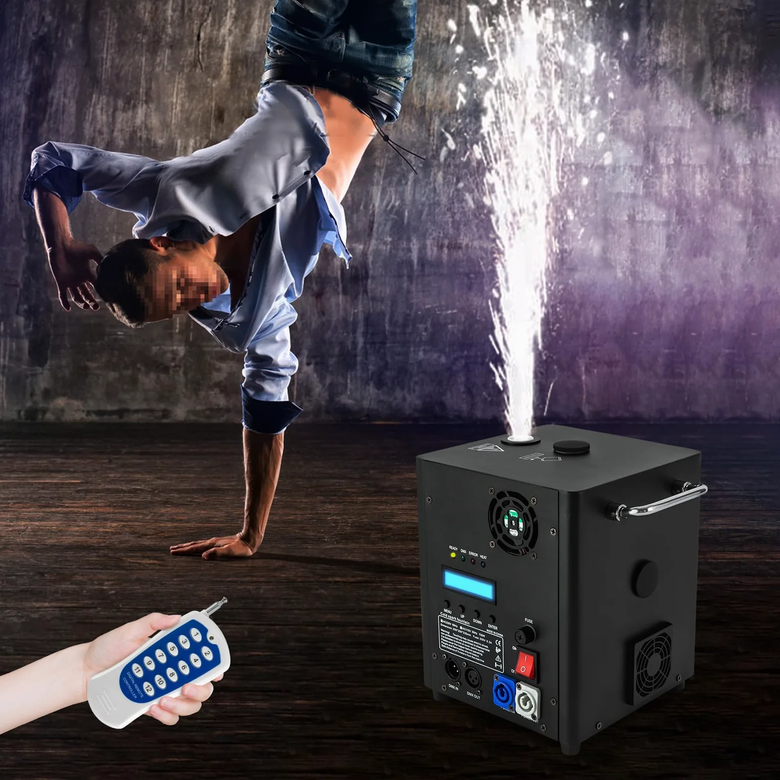 Cold Spark Machine DMX Sparkular Funkenmaschine 700W Pyrotechnikmaschinen Feuerwerk Bühnen Fernbedienung Spezialeffekt Machine für Bar Party Halloween Weihnachten Kaltfunkenmaschine (1)