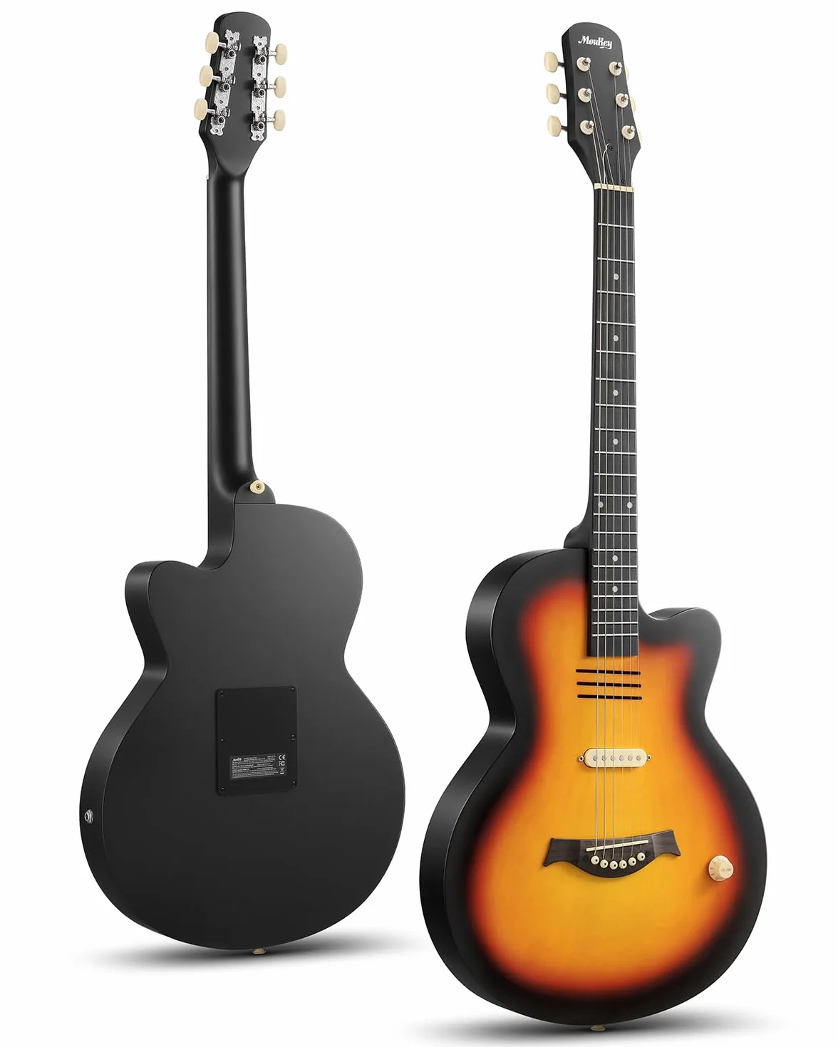 Moukey BCC-100 39 Zoll Akustik-E-Gitarre, Cutaway-Gitarre mit passivem Tonabnehmer, Gigbag, Gurt, Plektren, Stimmgerät und Kapodaster, Dual-Akustik- und Elektro-Modus, Sunburst