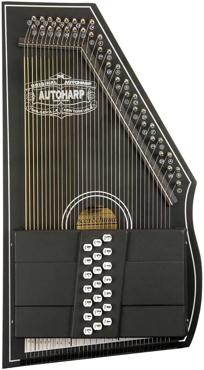 Autoharp by Oscar Schmidt OS73CE 1930er Jahre Reissue 21 Akkorde 36-saitige akustische/elektrische Auto-Harfe mit Tonabnehmer, Satin-Schwarz