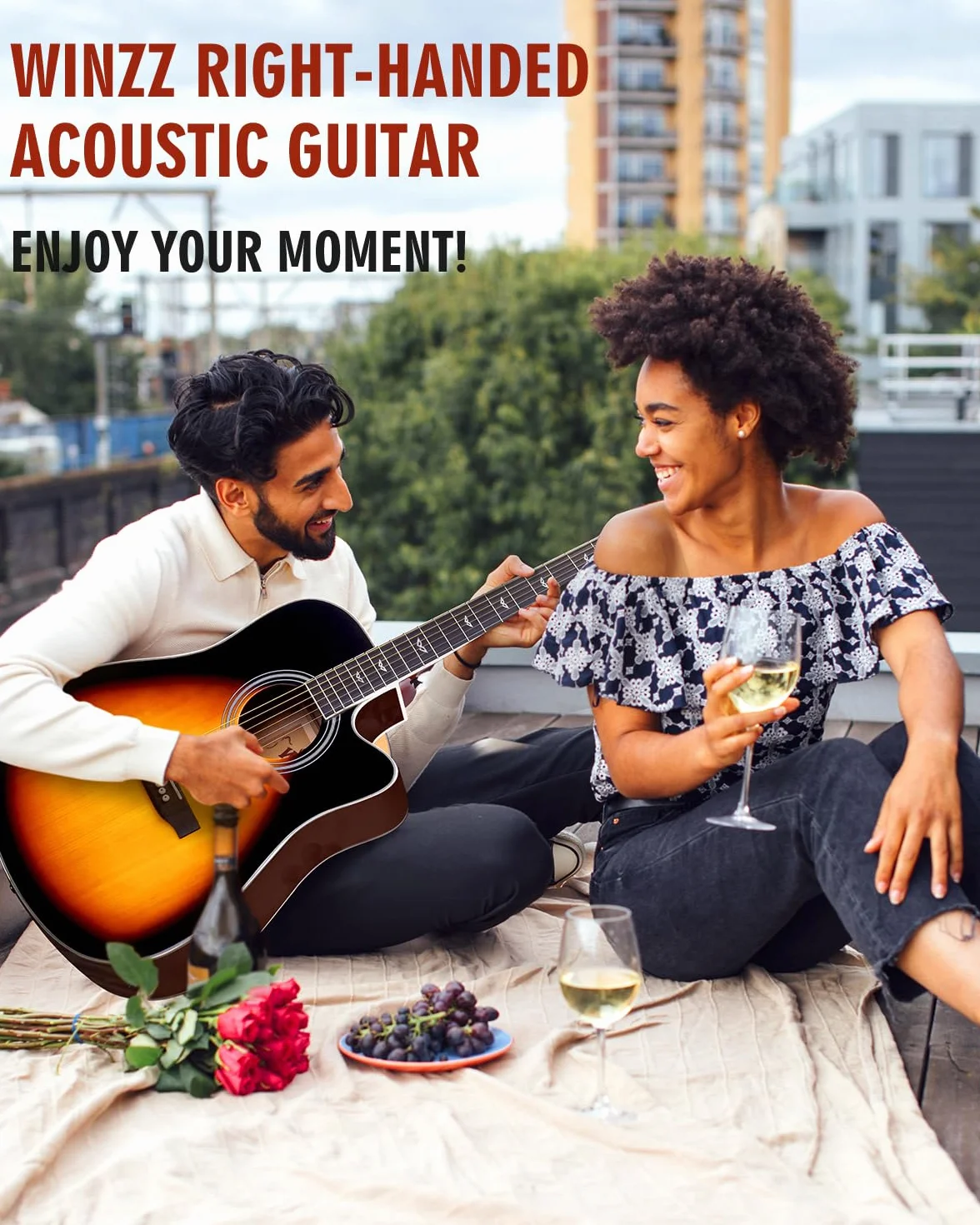 Winzz Elektro Akustik Gitarre Western 4/4 Anfänger Erwachsene Kinder (Rechtshänder Sunburst-Glänzend)