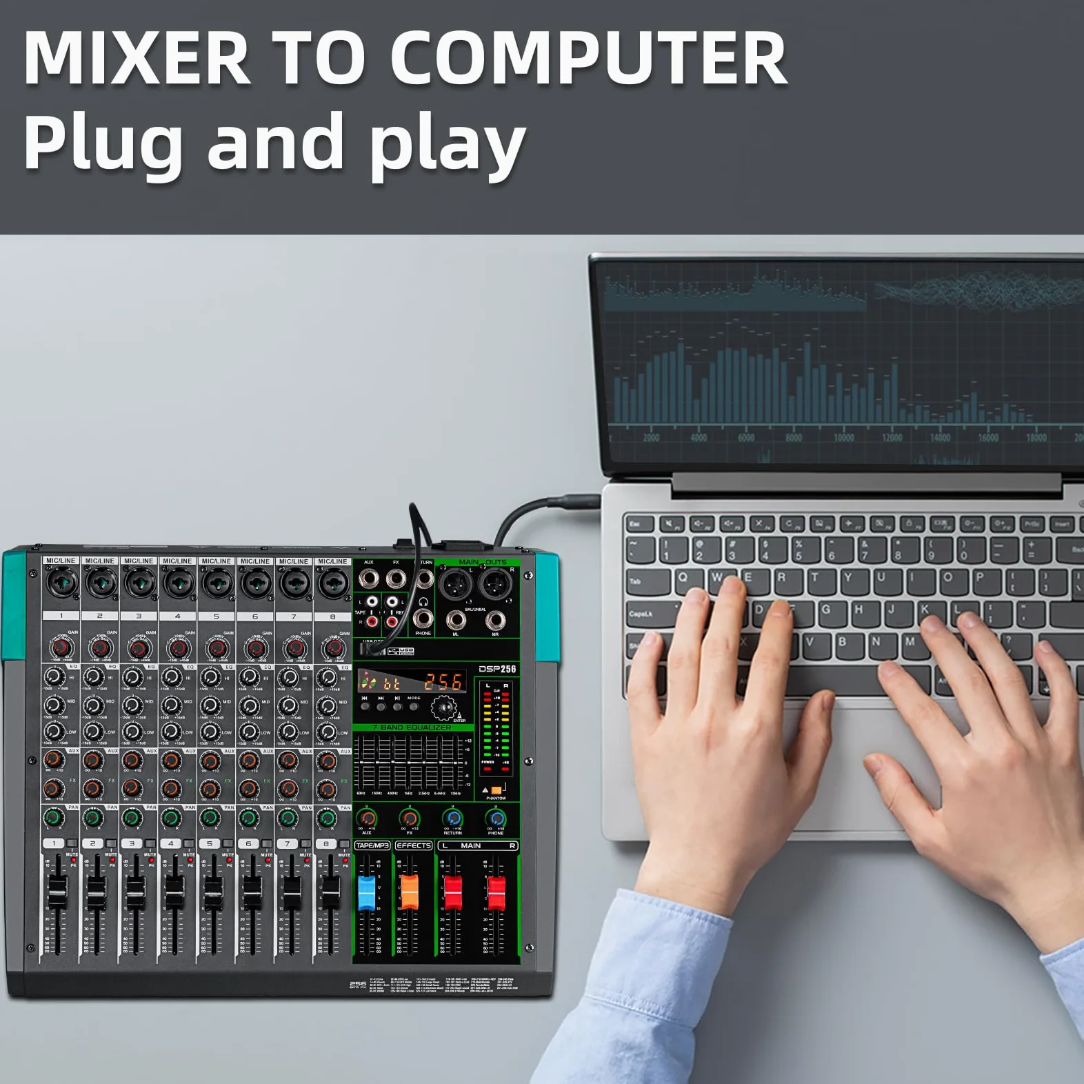 Depusheng PA8 Professioneller Mixer 8 Kanal DJ Konsole mit 256 DSP Effektoptionen Kabellose Bluetooth Verbindung USB Laufwerk 48V Phantomspeisung