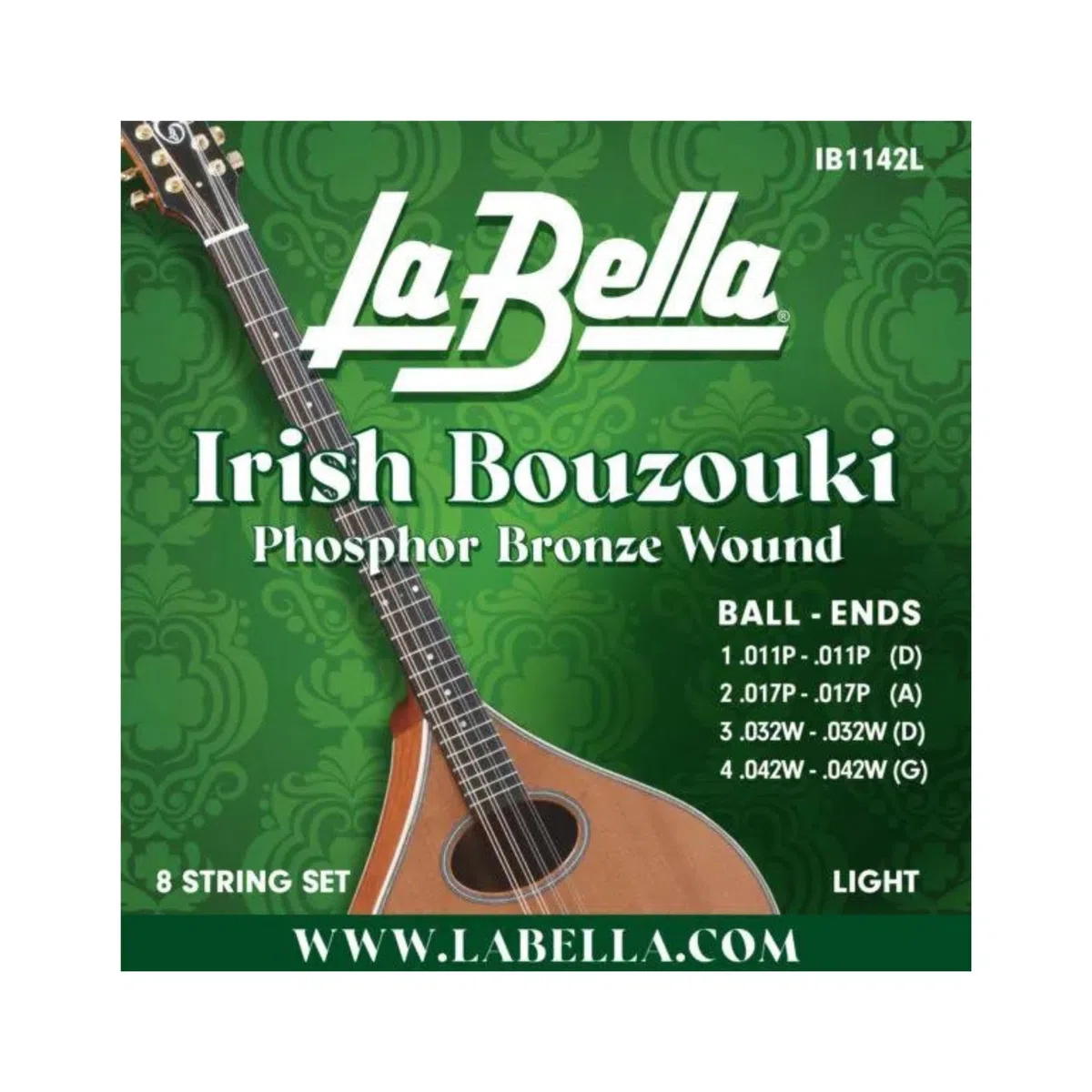 La Bella IB1142L Irish Bouzouki 8-string Phosphor Bronze, Ball End, Light