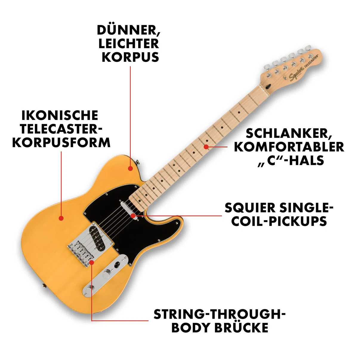 Squier by Fender Affinity Series Telecaster, E-Gitarre, Ahorngriffbrett, Butterscotch Blonde, Inklusive kostenloser virtueller Kurse auf Fender Play