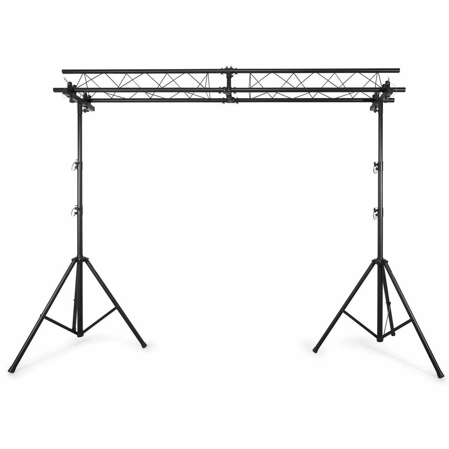 Beamz LB100T Lichtbrücke mit Traversenbalken und 2 Ständern - mobiles Traversen System max. 100 kg, DJ Stand Komplettset - 2x 1,5m 3 Punkt-Traversen, 2x Dreibein Stativ max. Höhe 4m - Schwarz