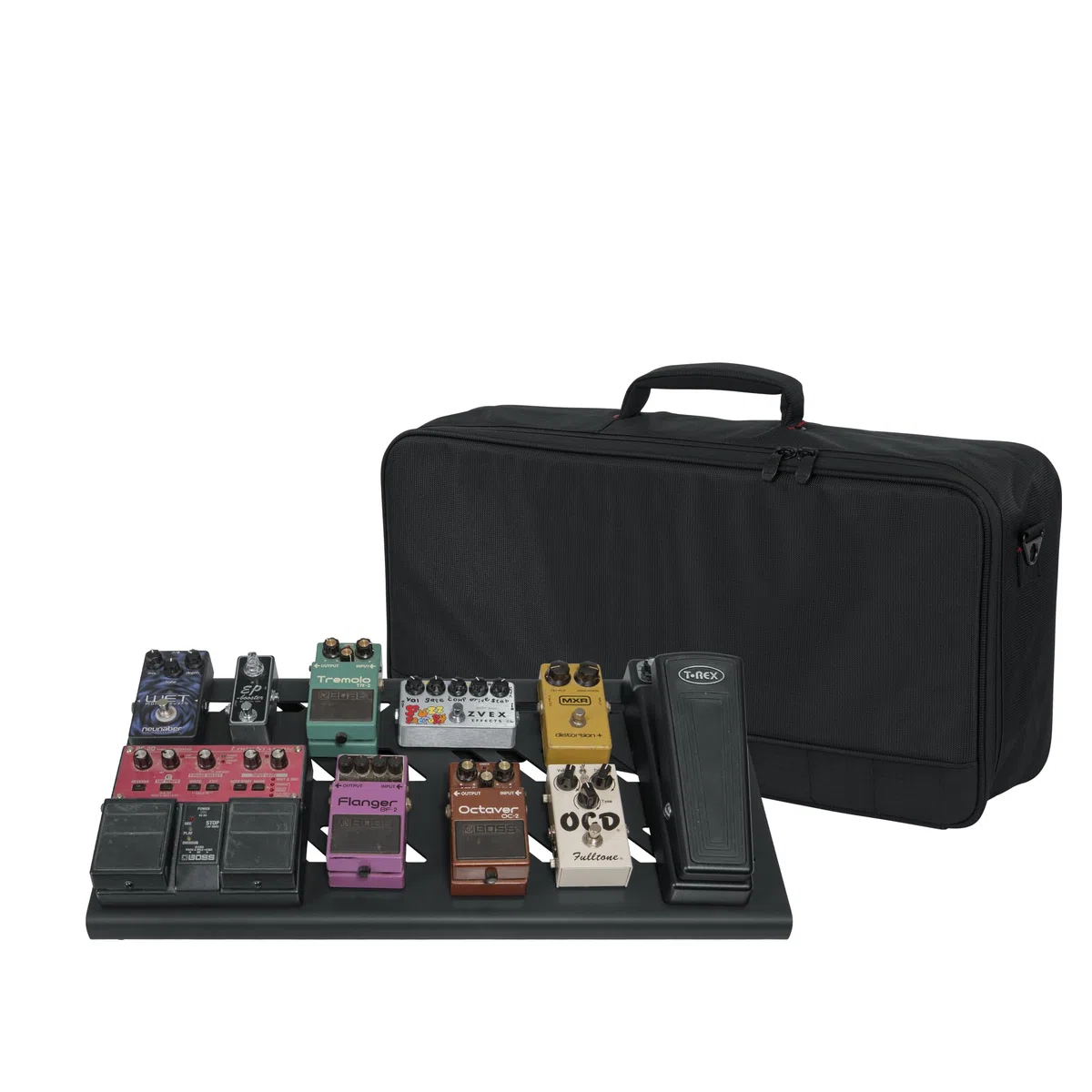 Gator Großes Pedalboard aus Aluminium mit Tragetasche – 60,3 x 27 cm Fläche – Inkl. Klettband & Universalhalterung für Netzteile (GPB-BAK-1), Schwarz