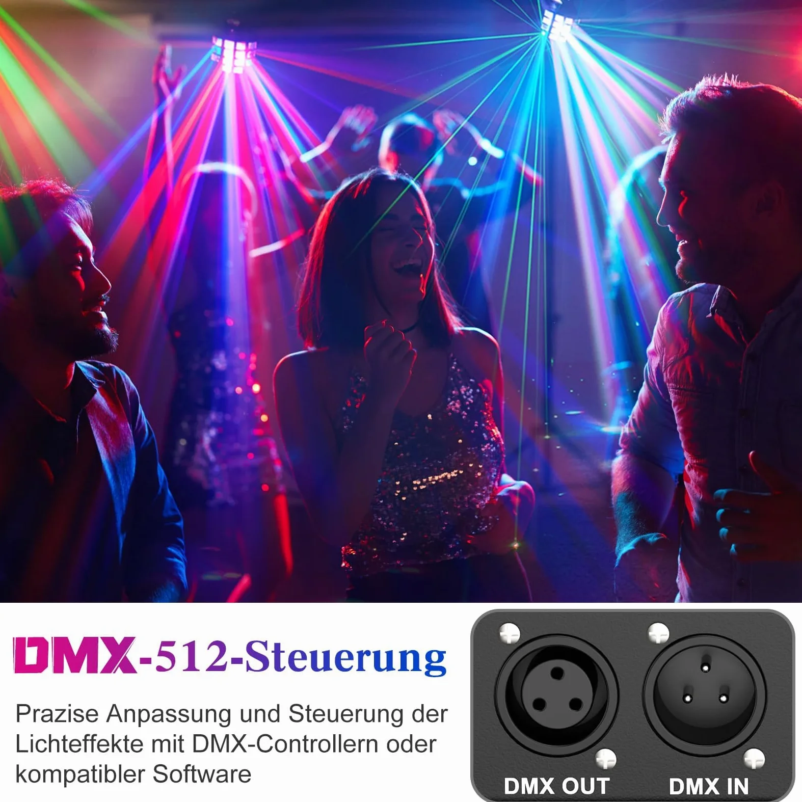 LED Bühnenbeleuchtung Partylicht, DMX512 2 in 1 RGB Disco Licht, Discolicht Party Lichter Musikgesteuert mit Fernbedienung,Derby Light DJ Disco Lichter für Party Club Bar Home Weihnachten Halloween
