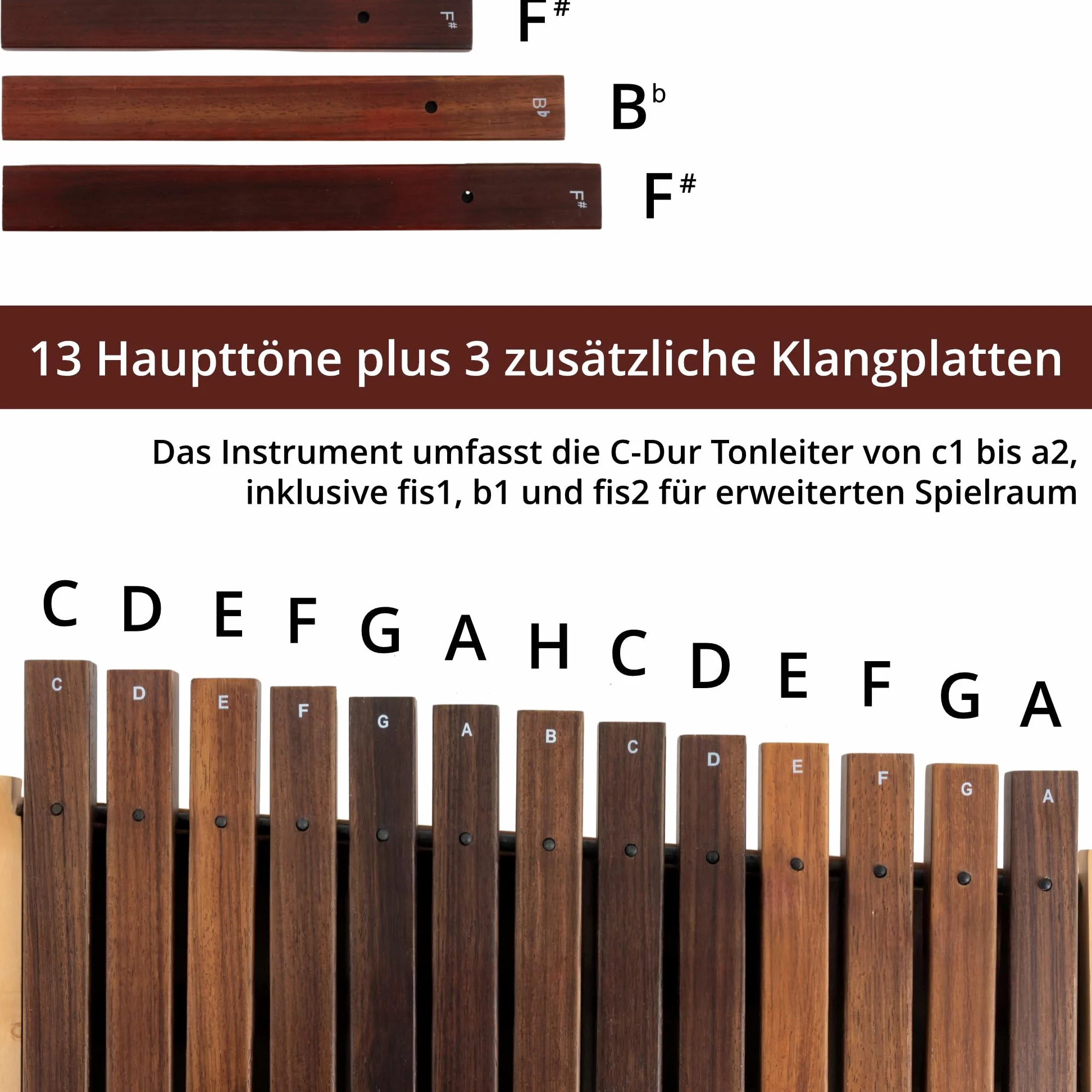 Classic Cantabile AX-1600NG Altxylophon (Alt Xylophon, 16 Töne, C-Dur Tonleiter, Tonumfang: c' bis a'', Resonanzkasten aus Lindenholz, Schlägel) Lindenholz