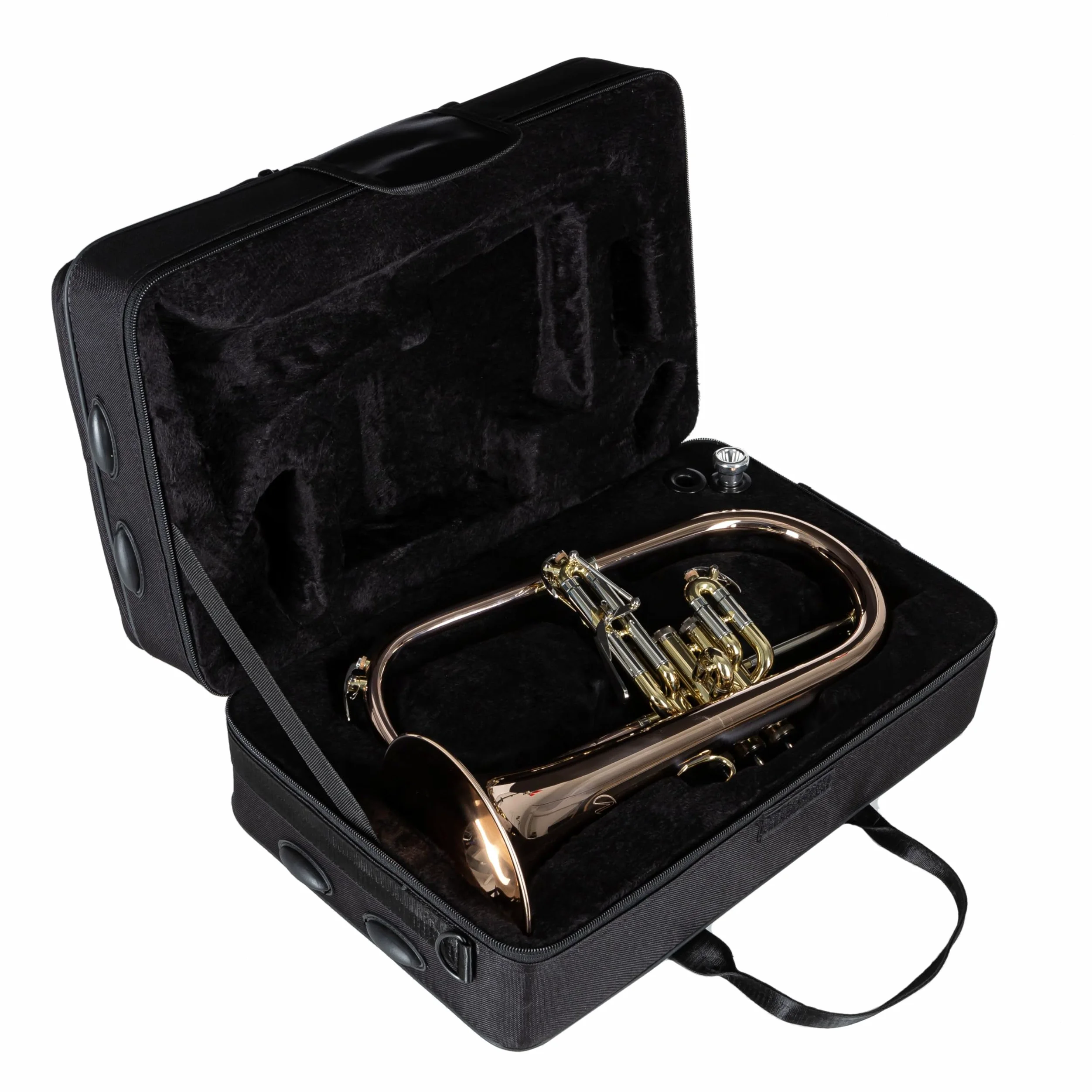 Monzani MZFH-333 Bb-Flügelhorn, Perinetventil, Kupferkorpus, Schallbecher, Monel Ventile, Neusilber Mundrohr, inklusive Mundstück und Koffer, Trigger-Funktion, 1.2kg