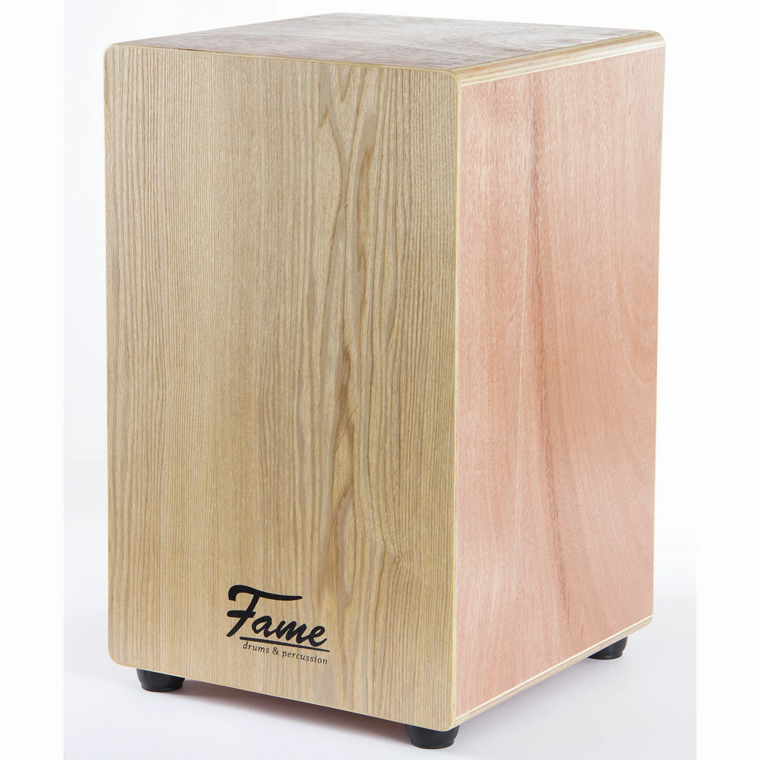 Fame Beginner Cajon, Einsteiger Cajon aus 7-lagigem Sperrholz, Drum Box mit abgerundeten Kanten, Schlagfläche aus Esche, Snare-System Gitarrensaiten