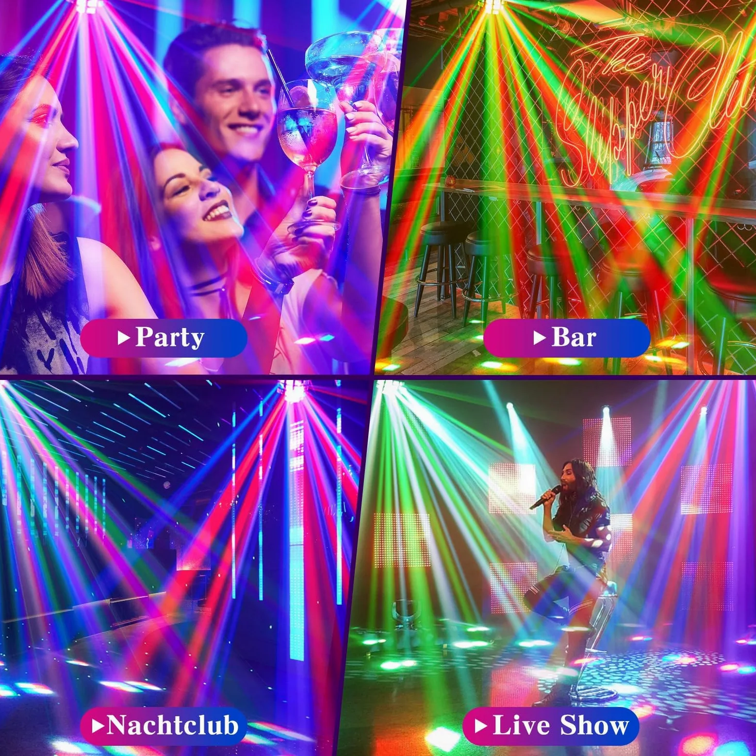 LED Bühnenbeleuchtung Partylicht, DMX512 2 in 1 RGB Disco Licht, Discolicht Party Lichter Musikgesteuert mit Fernbedienung,Derby Light DJ Disco Lichter für Party Club Bar Home Weihnachten Halloween