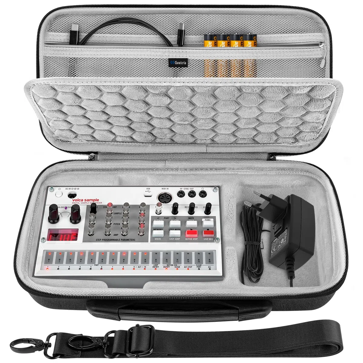 GEEKRIA Tragetasche für Audio-Interfaces, kompatibel mit Korg Volca Drum/Volca Keys/Volca Beats/Volca FM2/Volca Sample 2/Volca Bass, EVA-Hartschale, tragbare Reisetasche (dunkelgrau)