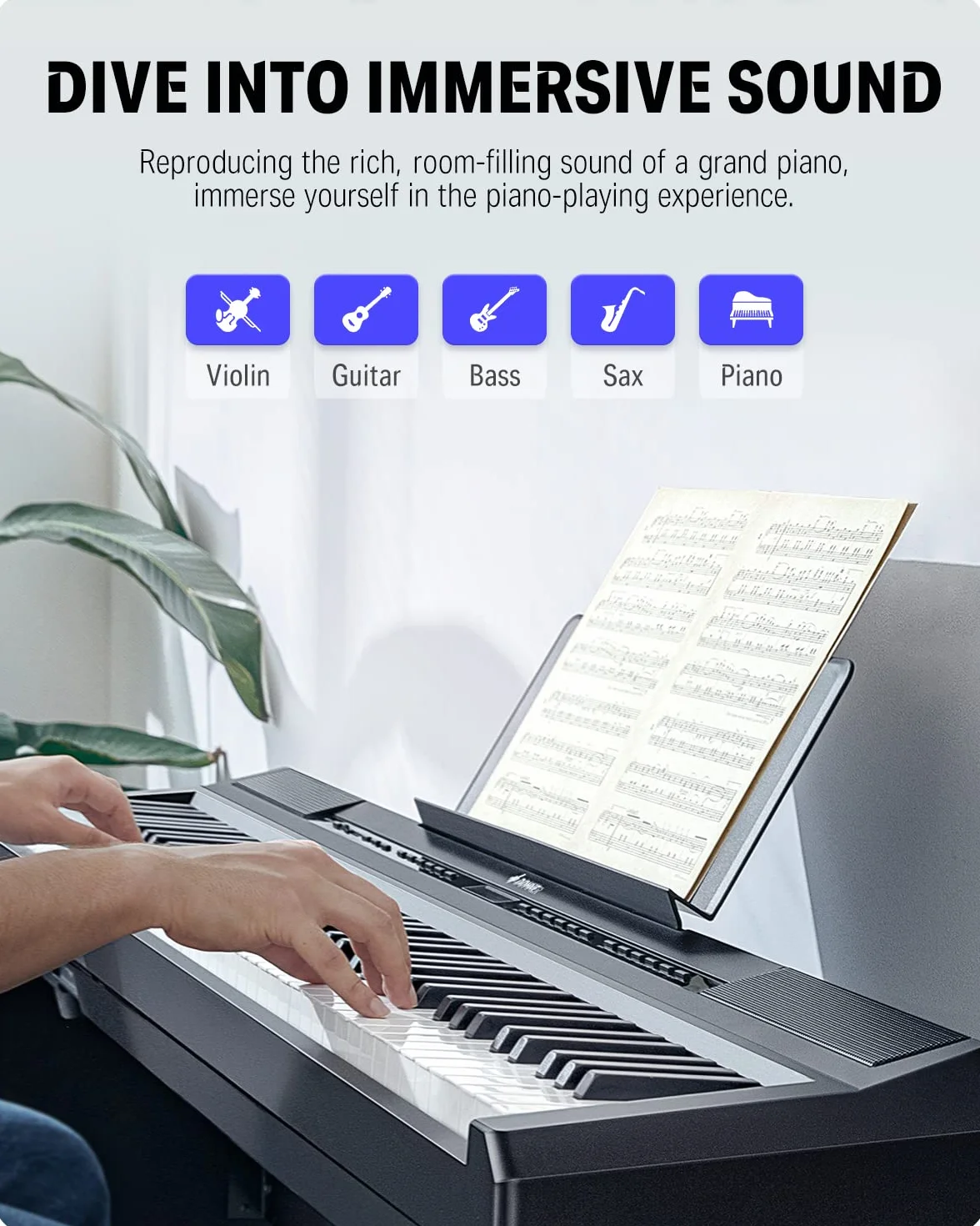 Donner DEP-20S Digital Piano Keyboard 88 Tasten with Höhenverstellbarer Keyboardhocker