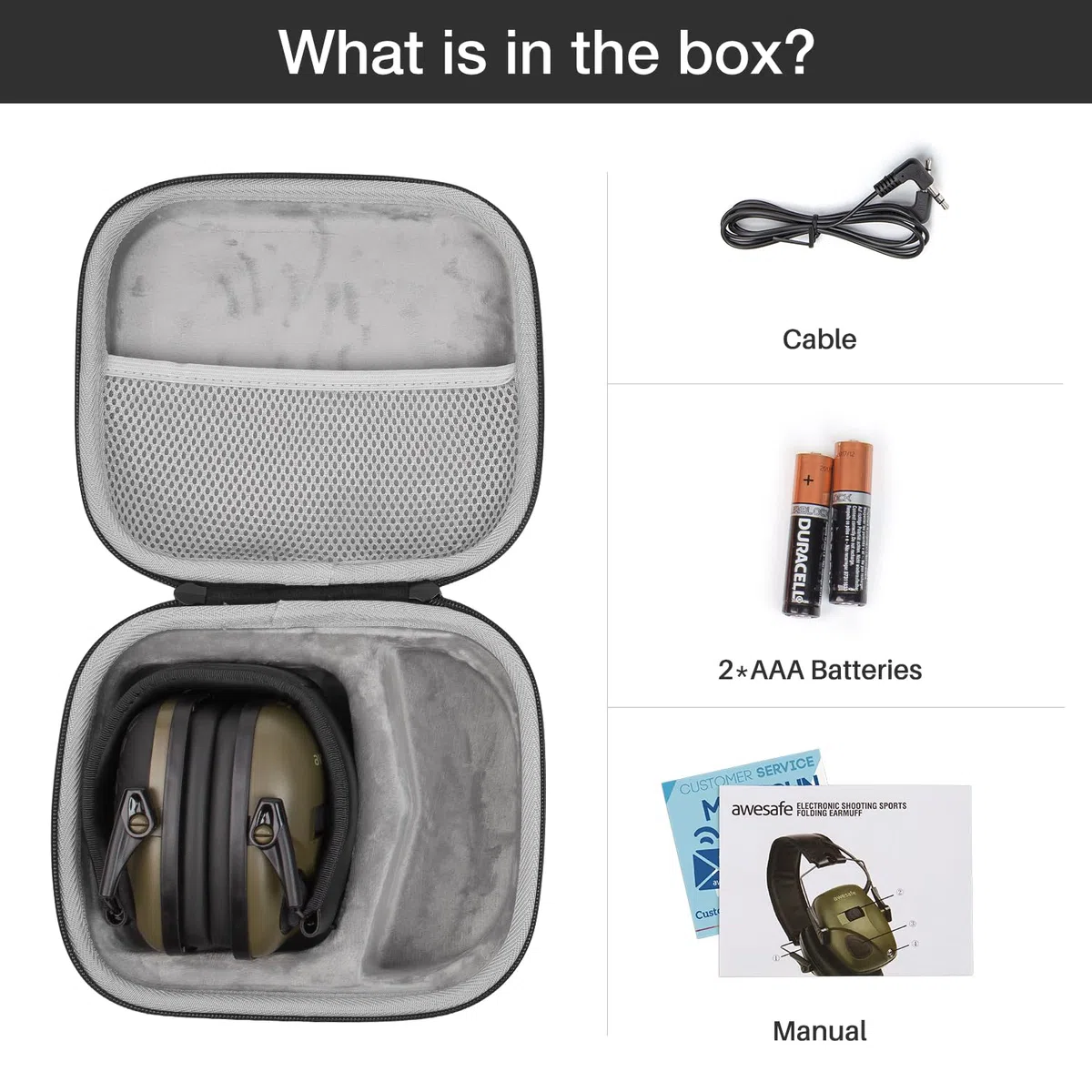 awesafe GF01L Gehörschutz für Schießstand Elektronischer Gehörschutz für Schlagsport, Gehörschutz, Ideal für Schützen und Hunting Schwarz, NRR 24dB [Kommt mit Travel Lagerung Tragetasche]