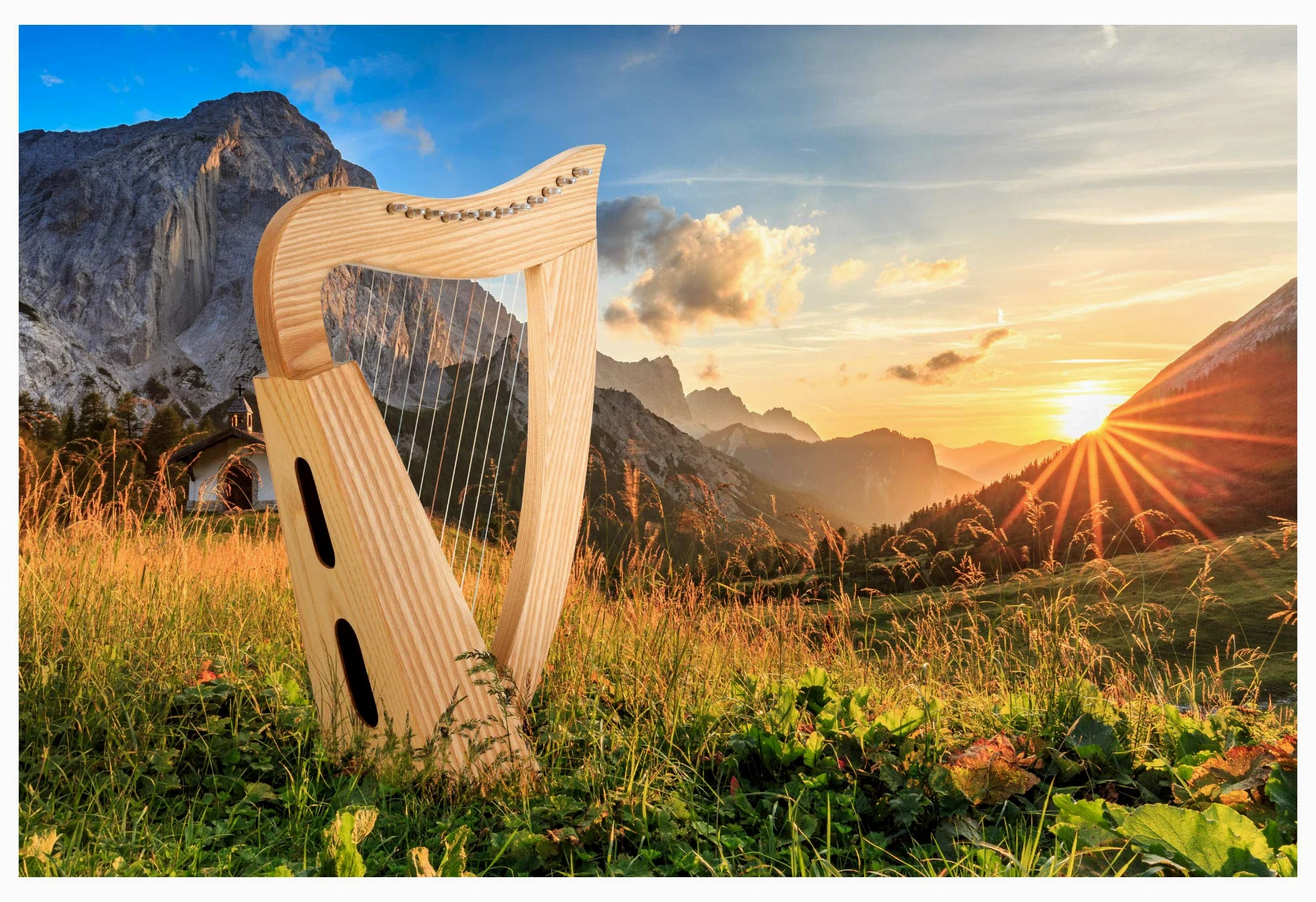 Classic Cantabile Keltische Harfe - Kompakte Celtic Harp aus Eschenholz - 12 Saiten - In C-Dur gestimmt - Inklusive Tasche und 2 Stimmschlüssel - Höhe: 51 cm