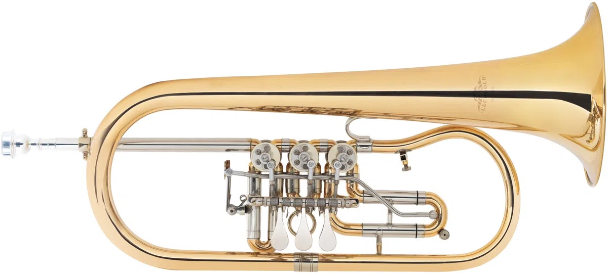FH-24GL Bb-Flügelhorn - Goldmessing, klarlackiert - Perfekt für traditionelle Blasmusik - Schallstück-Ø: 160 mm, Bohrung: 10,5 mm - Trigger am 3. Ventil - Inkl. Mundstück & Leichtkoffer