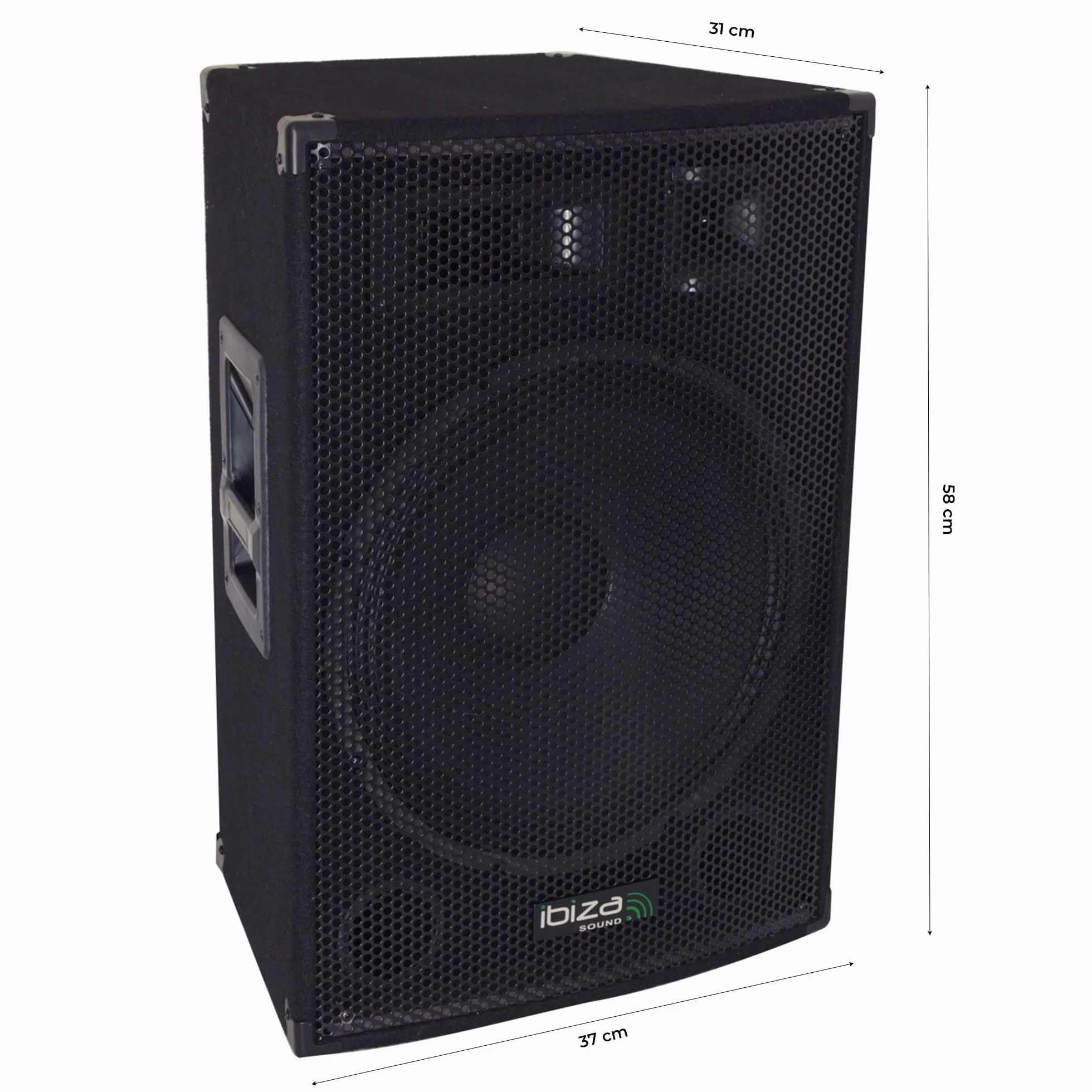 Ibiza - DISCO12B - 3-Wege passiver Trapezlautsprecher mit 12"/30cm Tieftöner - 600W - Schwarz