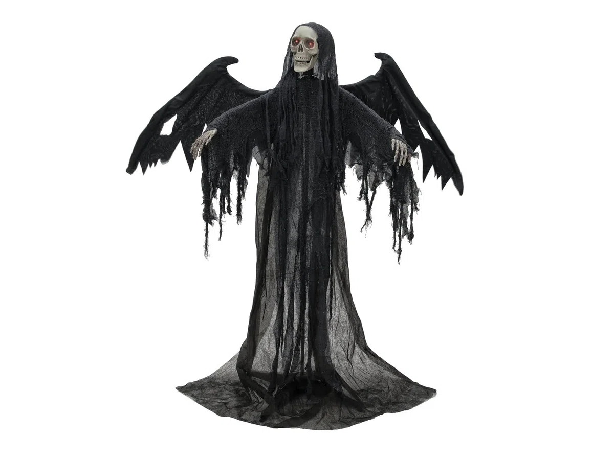 EUROPALMS Halloween Schwarzer Engel, 175x100x66cm | Animierte Figur mit Licht- und Soundeffekt (Batterie- & USB-Betrieb)
