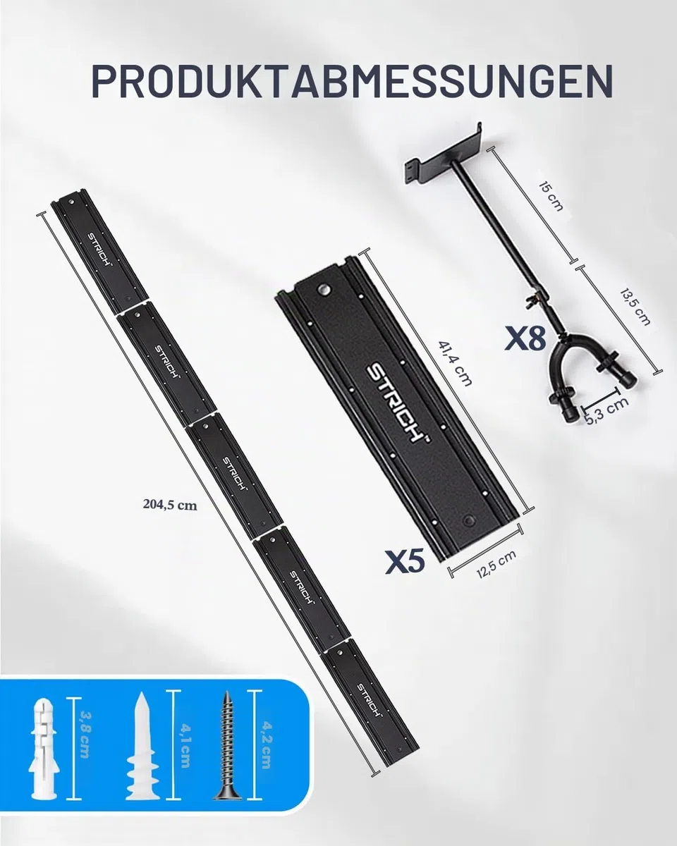 STRICH Gitarren-Wandhalterung, für 8 Gitarren, starker Aluminium-Metall-Gitarrenhalter, verstellbares Gitarren-Display-Set, SMH-08A