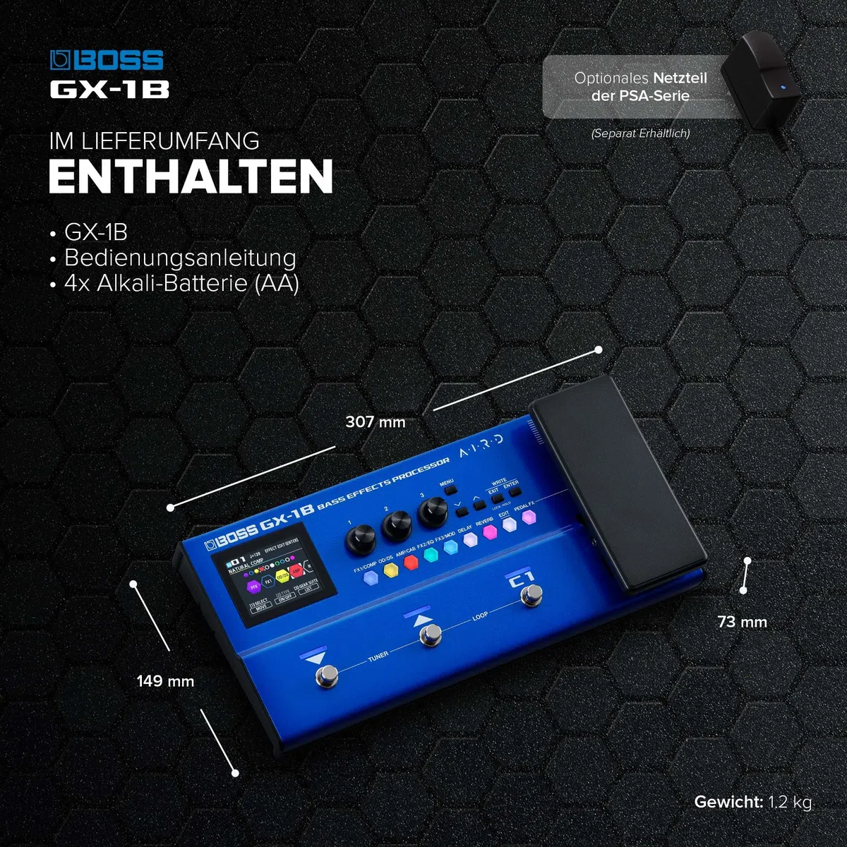 BOSS GX-1B | Ultraportabler Bass-Effektprozessor | Legendäre Verstärker & Effekte | Hochwertige AIRD Soundengine | Ideal für Bass-Einsteiger | Bluetooth-Verbindung | Flexible Leistungsoptionen