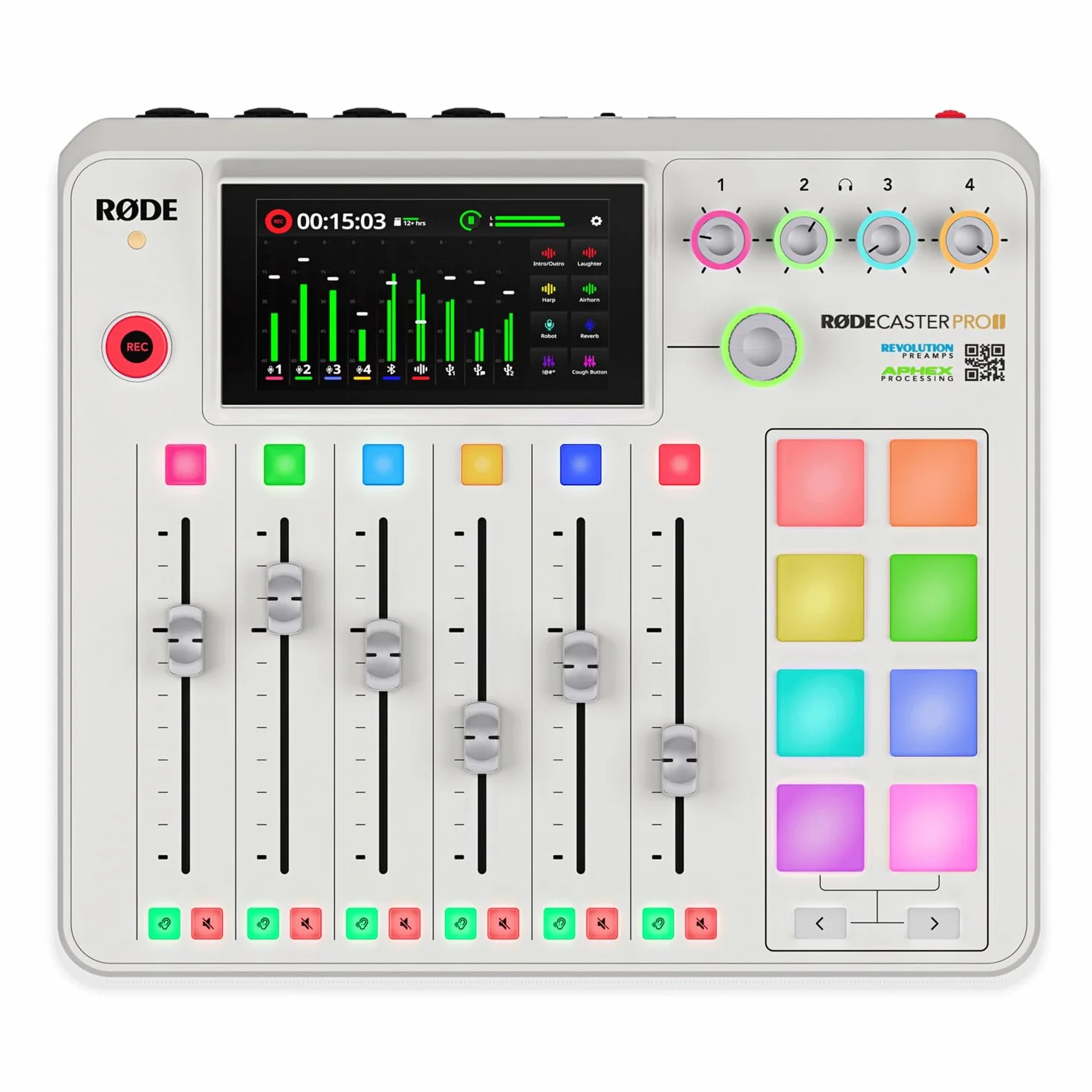 Rode Rodecaster Pro II Audio Production Studio Podcast Station Weiss + Rode Podmic Weiss Mikrofon + keepdrum XLR-Kabel