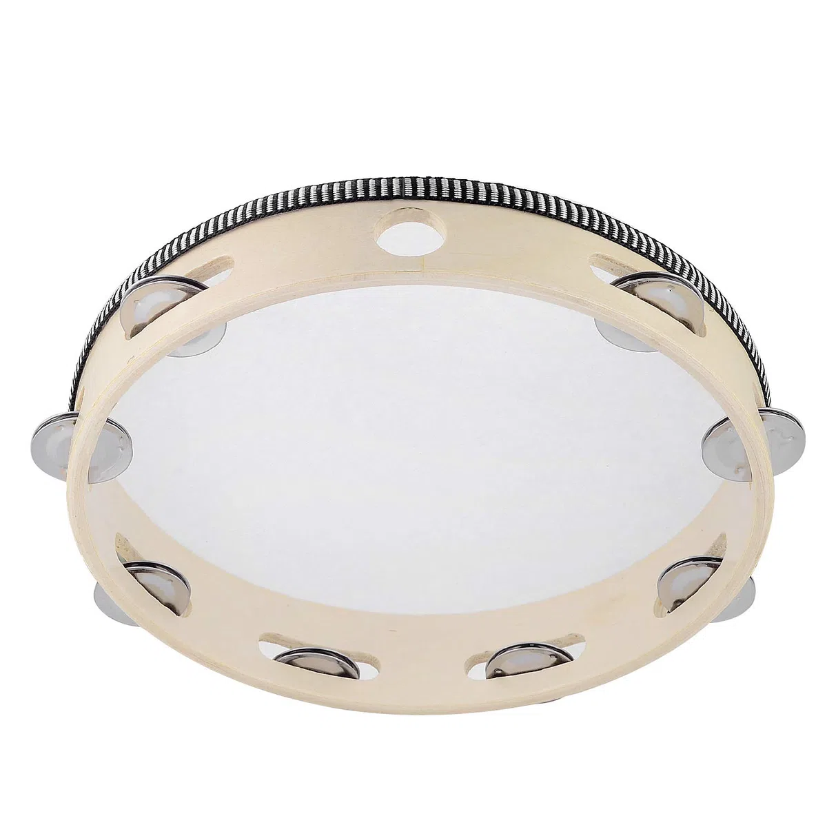 Musfunny Tamburin für Erwachsene 25 cm Tambourine Hand Trommel Glocke Birke Metall Jingles Percussion Geschenk Musikpädagogisches Instrument für Kirche KTV Party (25 cm, 10 Zoll)