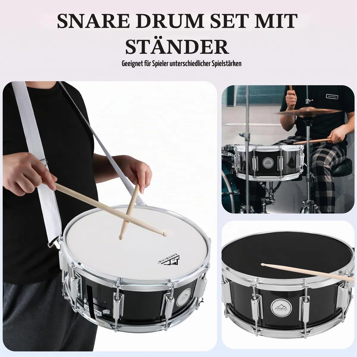 EASTROCK Snare Drum 14x5.5 Zoll mit Gigbag, Drumsticks, Schlagzeugtasten, Schwarz