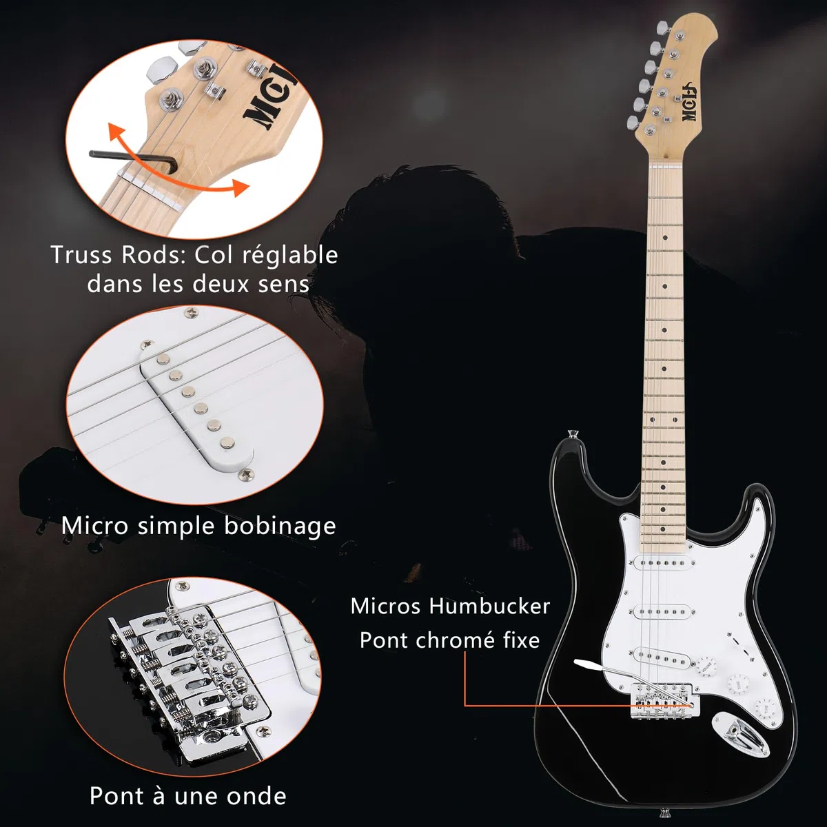 LEADZM E Gitarre Set, 39 Zoll Electric Guitar mit 20W Lautsprecher, Inklusive Gitarrentasche, Plektrum, Gurt, Verbindungskabel, Geeignet für Anfänger (Schwarz)