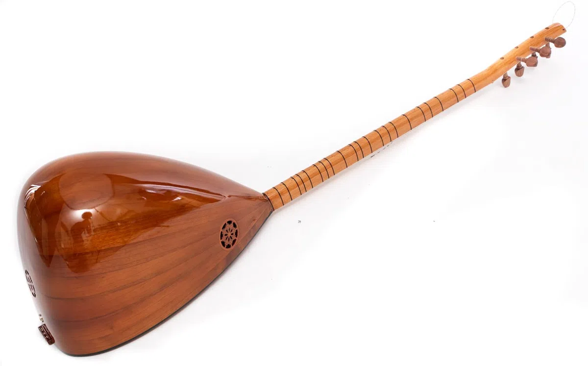 Türkischer Saz mit langem Hals aus Kirsche mit integriertem Tonabnehmer, handgefertigtes Instrument