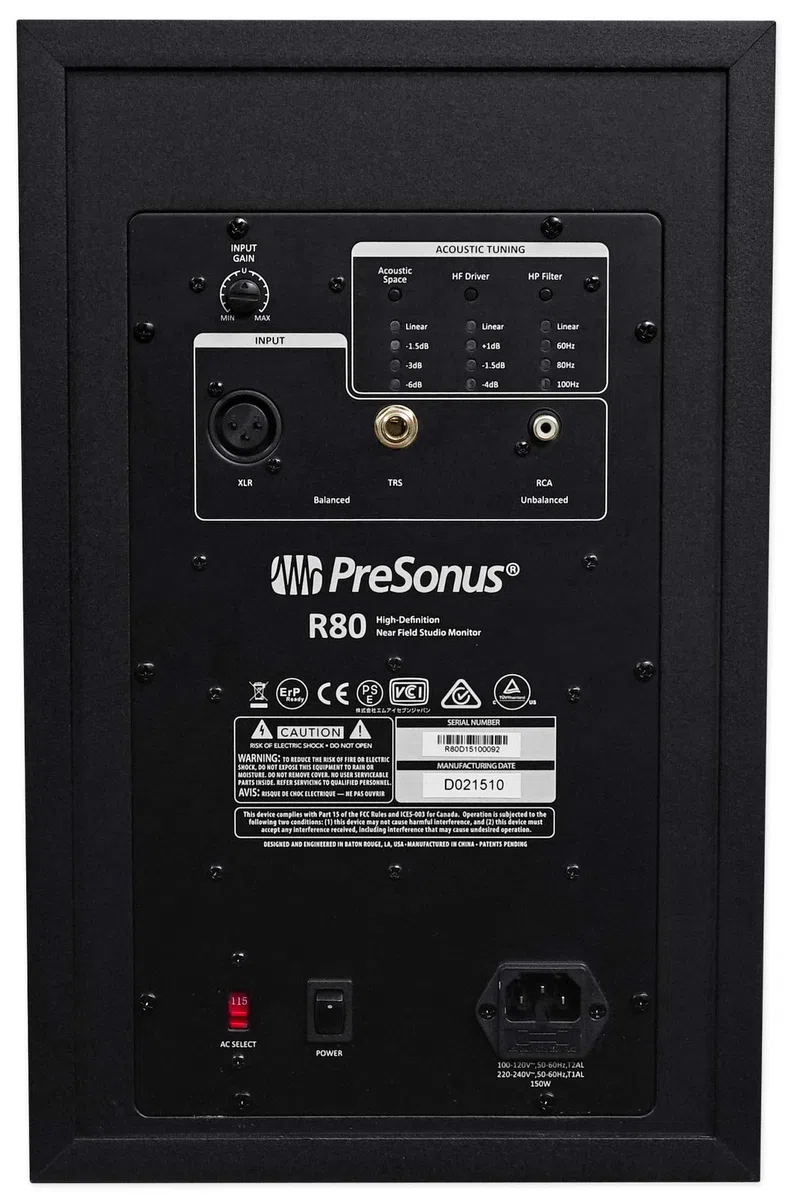 PreSonus R80 AMT Studiomonitor mit 8" Treiber und Bändchenhochtöner, Schwarz