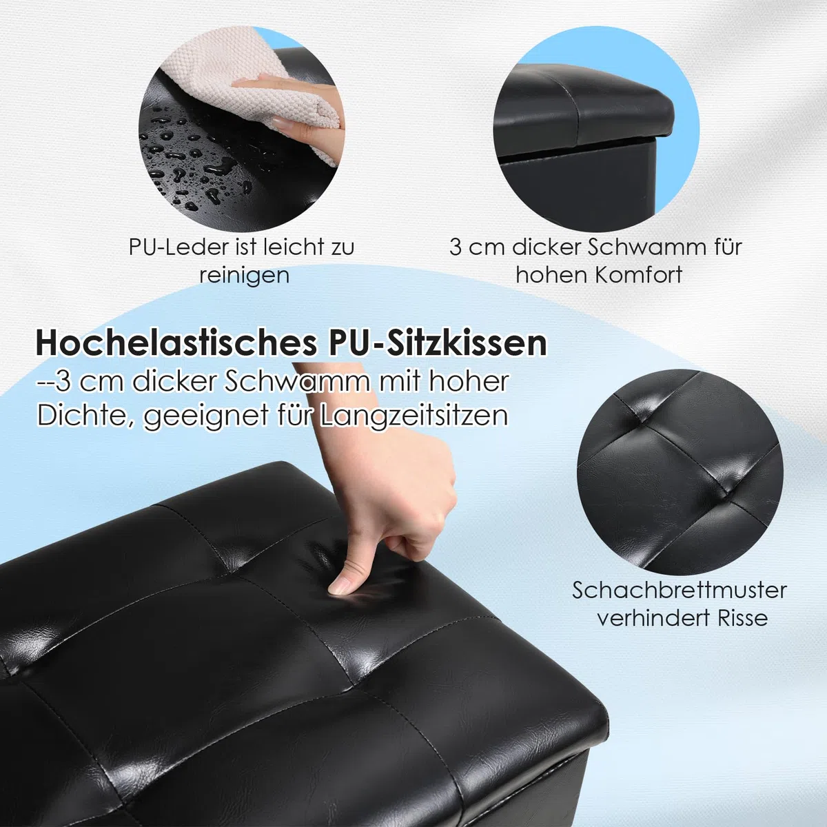 MAMIZO Klavierhocker Höhenverstellbar 48-58CM, Klavierstuhl 2 Personen mit Stauraum, Klavierbank mit PU Lederkissen, Klavier Hocker bis 200KG Belastbar, Klavierhockerbeine 4PCS, Schwarz