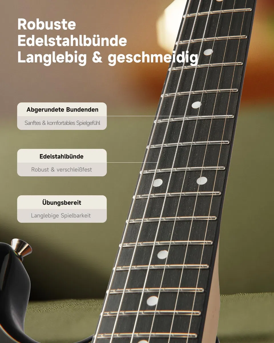 Donner DST-90 E-Gitarre Set 39 Zoll, Einsteiger E-Gitarren Komplettset mit Verstärker, HSS Tonabnehmer, Gigbag, Stimmgerät, Kapodaster, Gurt, Saiten, Kabel und Plektren, Black Burst